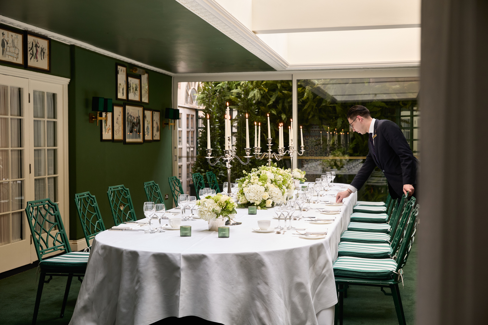 Private dining at The Conservatory, Chesterfield Mayfair: elegant table setup for luxury events.