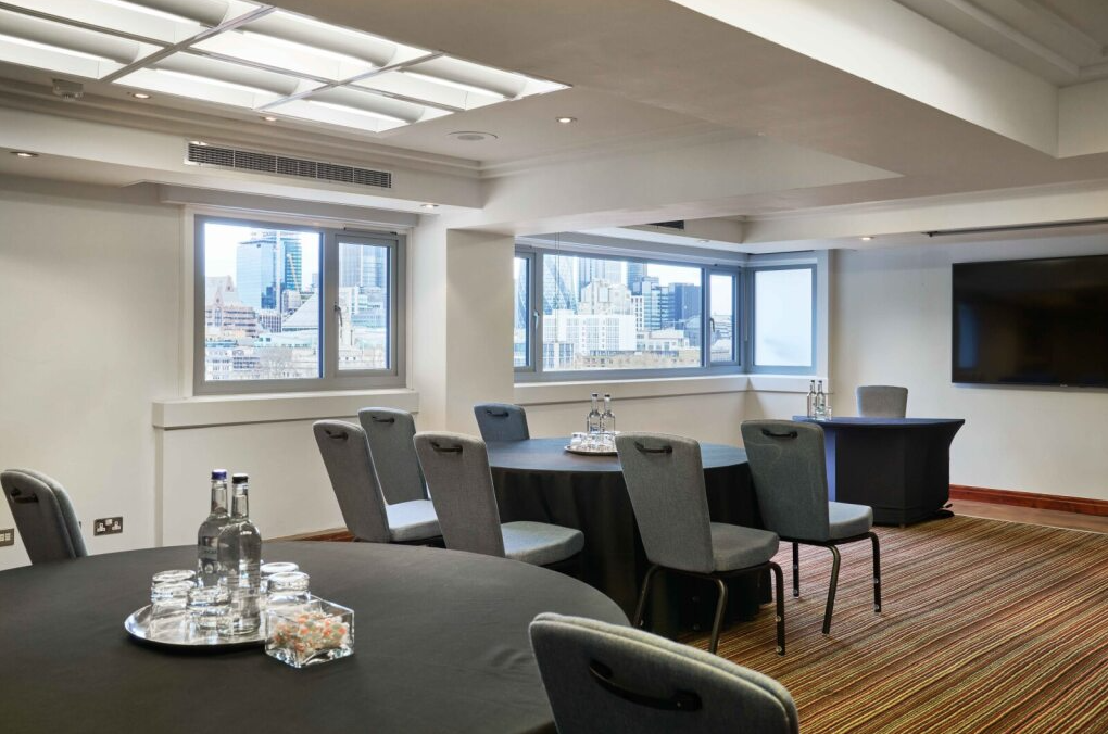 Corporate meeting room, natural light, cityscape, training, pitches