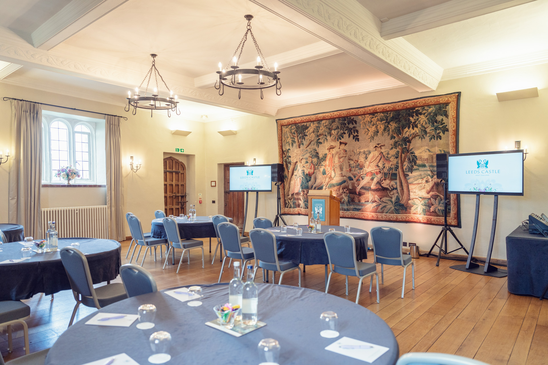 Maiden's Tower heritage meeting space, cabaret setup, historic event venue, corporate conference.