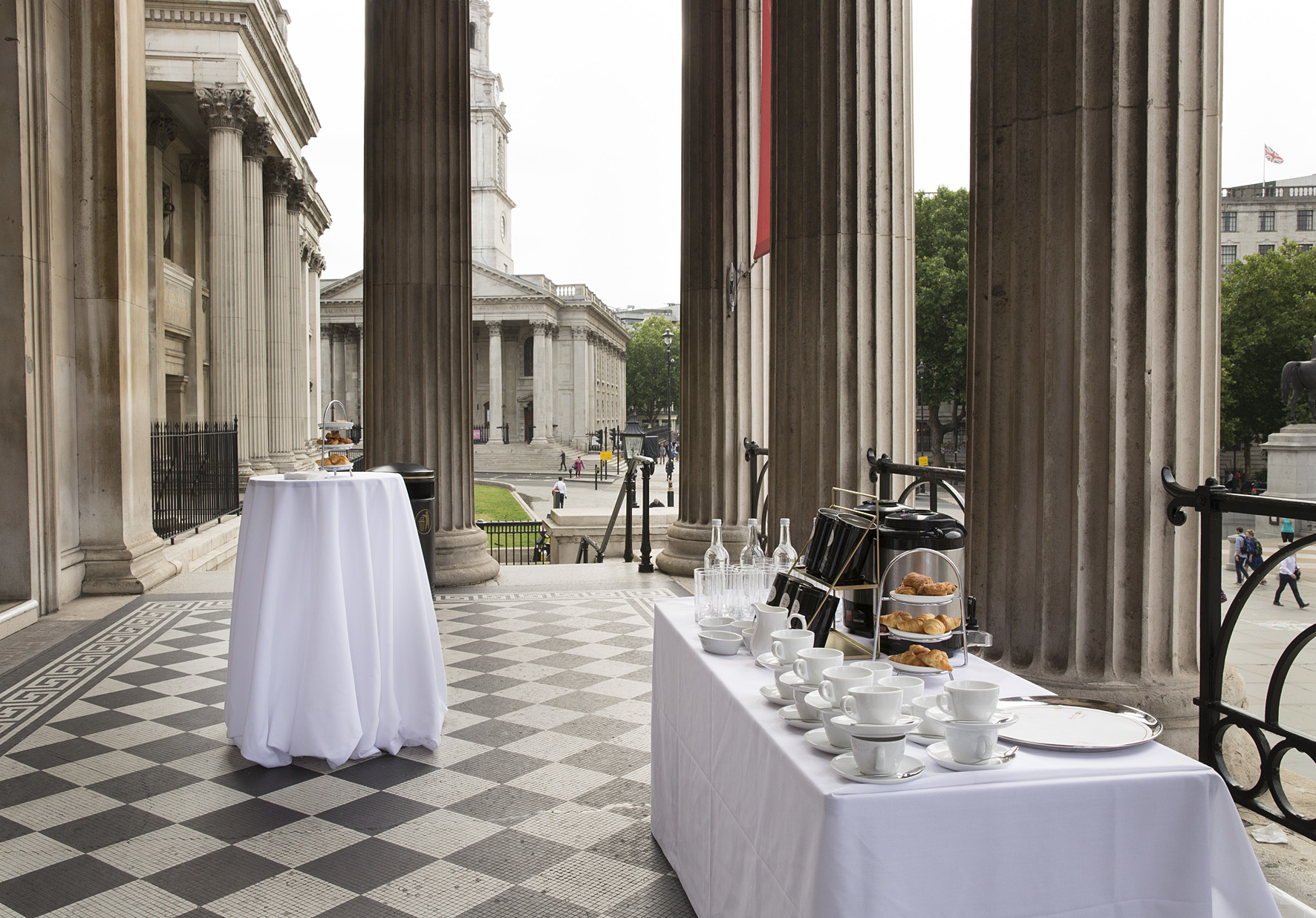 National Gallery Portico reception, elegant pillars, networking event