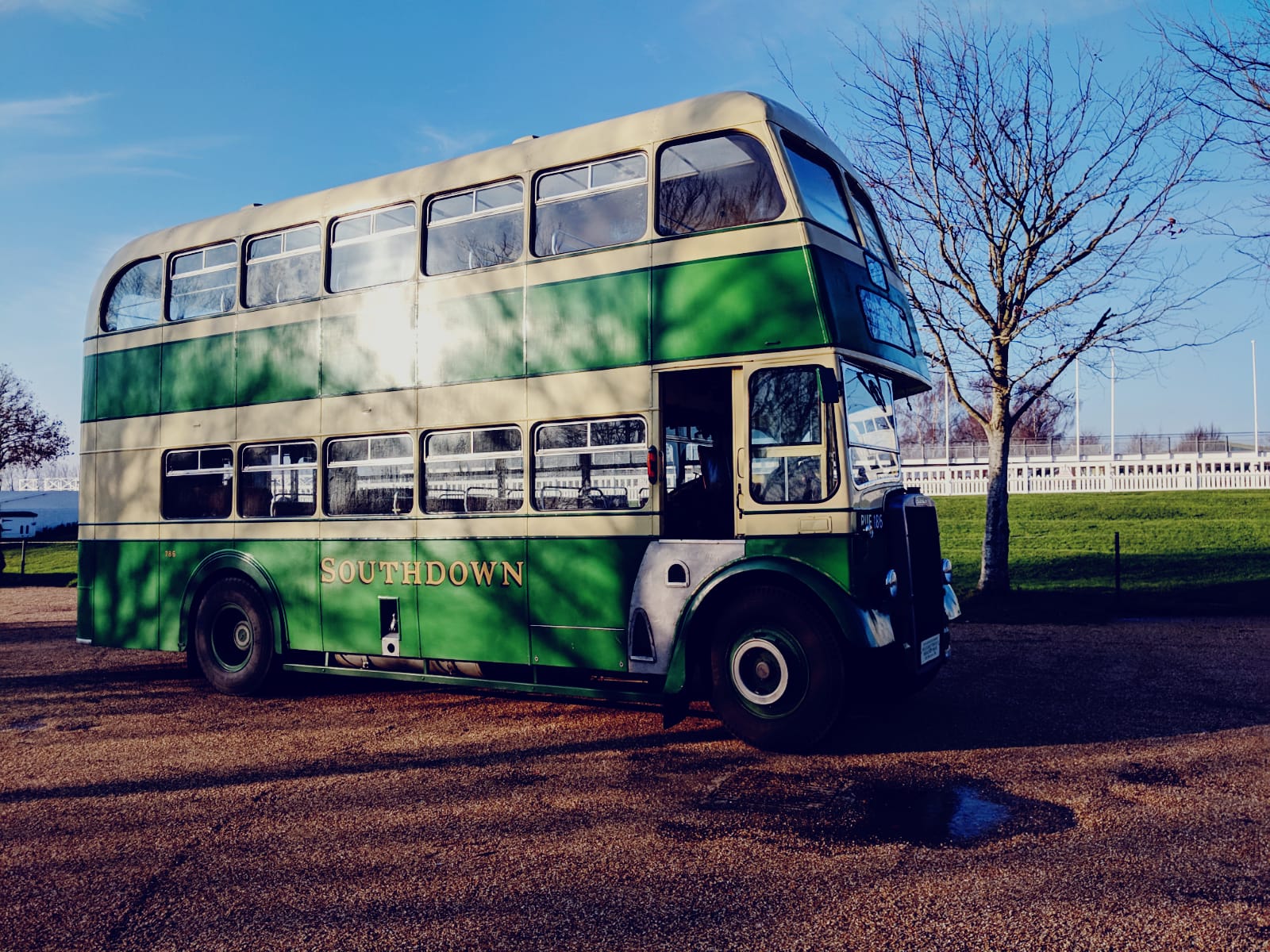 Vintage double-decker bus at Goodwood Estate
