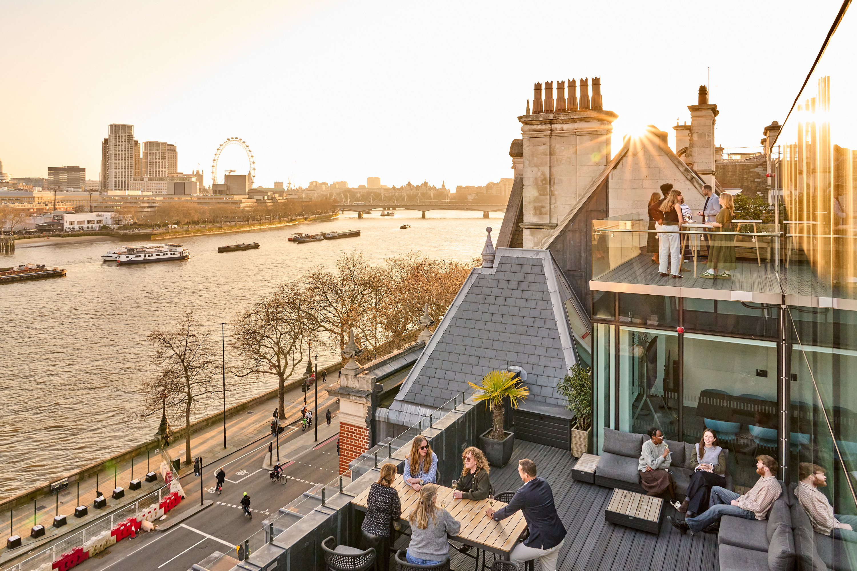 Highline rooftop terrace, London corporate reception venue for upscale business networking events.