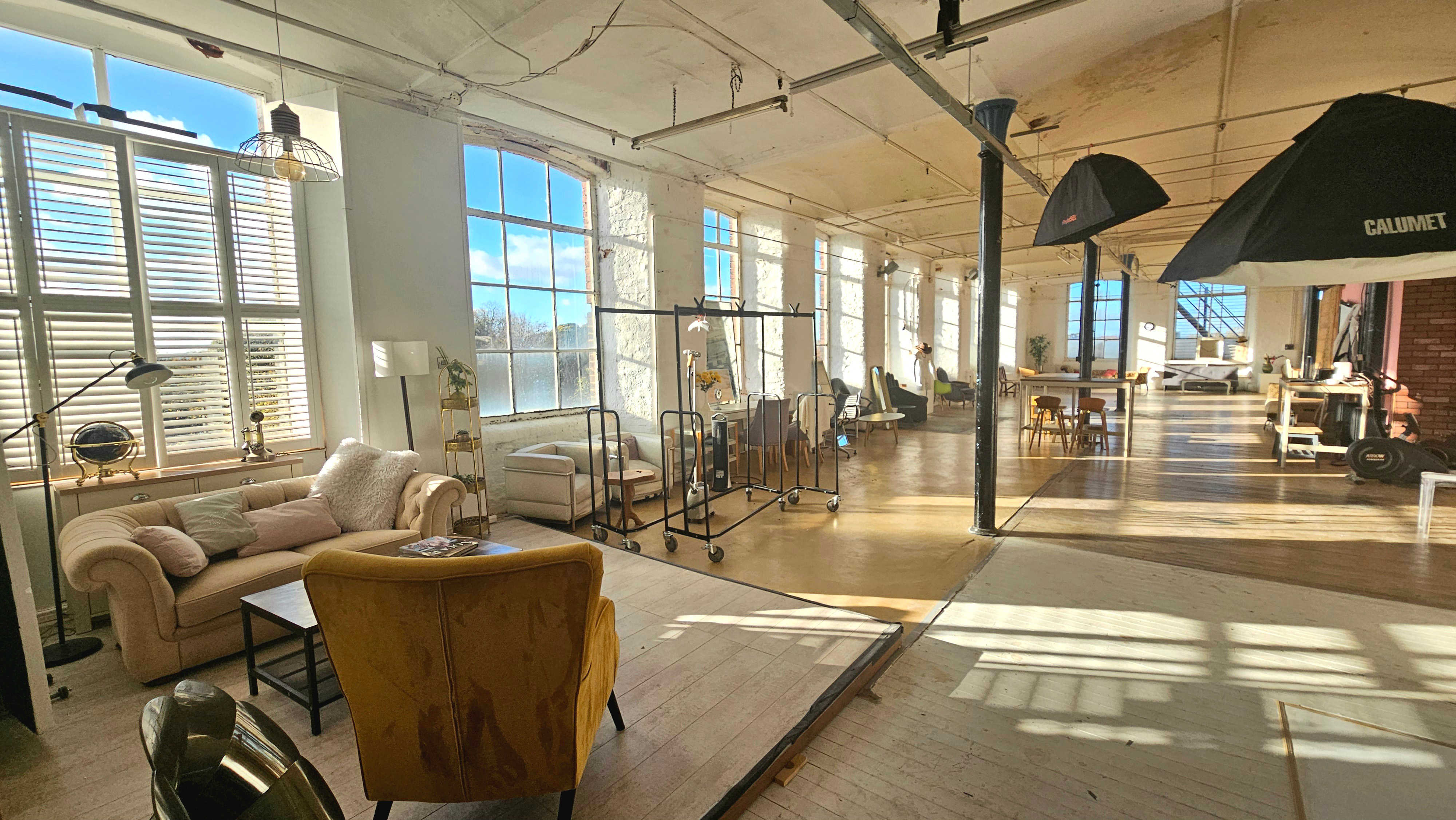 Bright industrial event space at Hallam Mill, ideal for experiential marketing and pop-up shops.