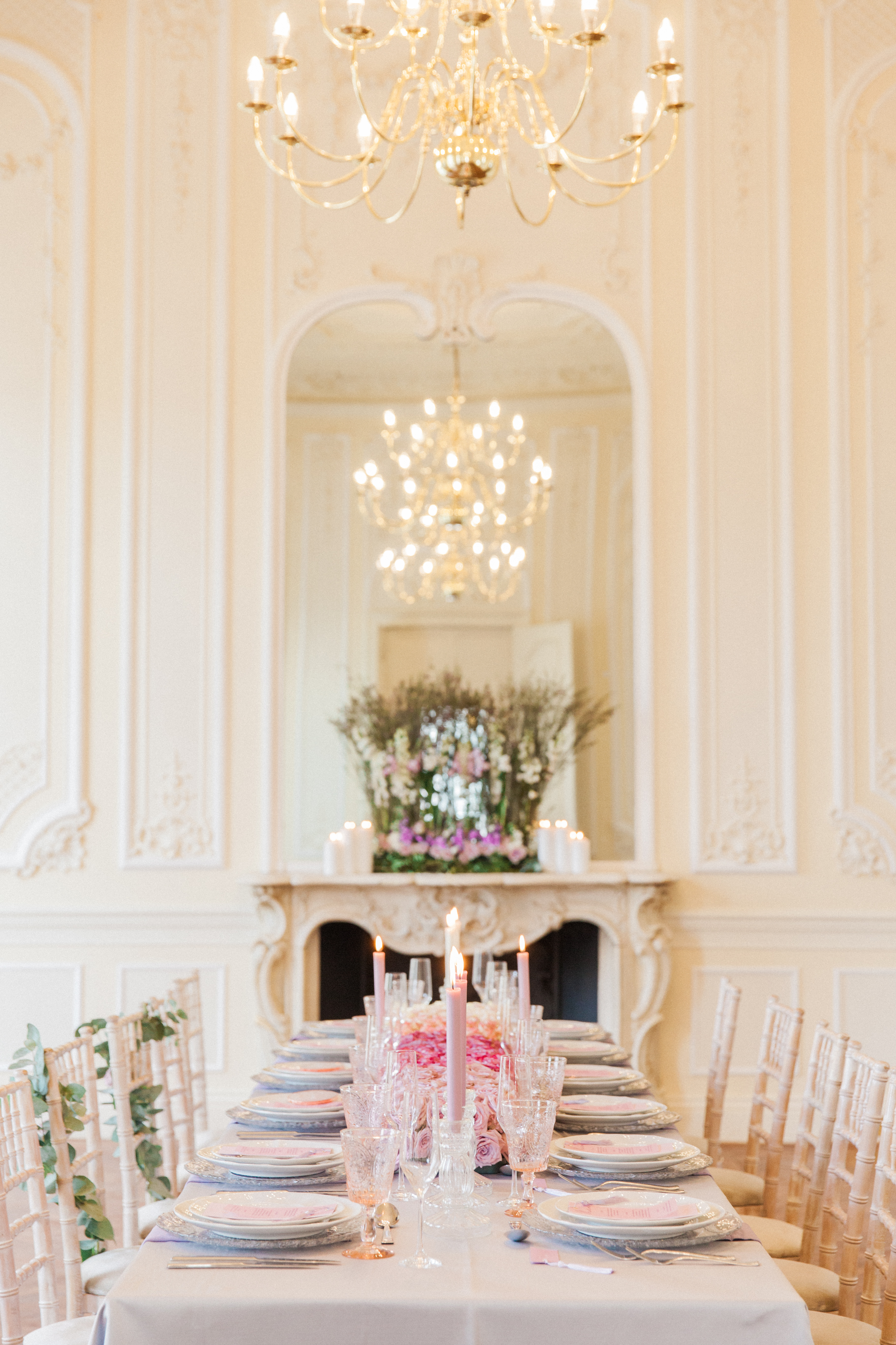 Ornate Music Room with crystal chandelier for luxury wedding or upscale gala venue.