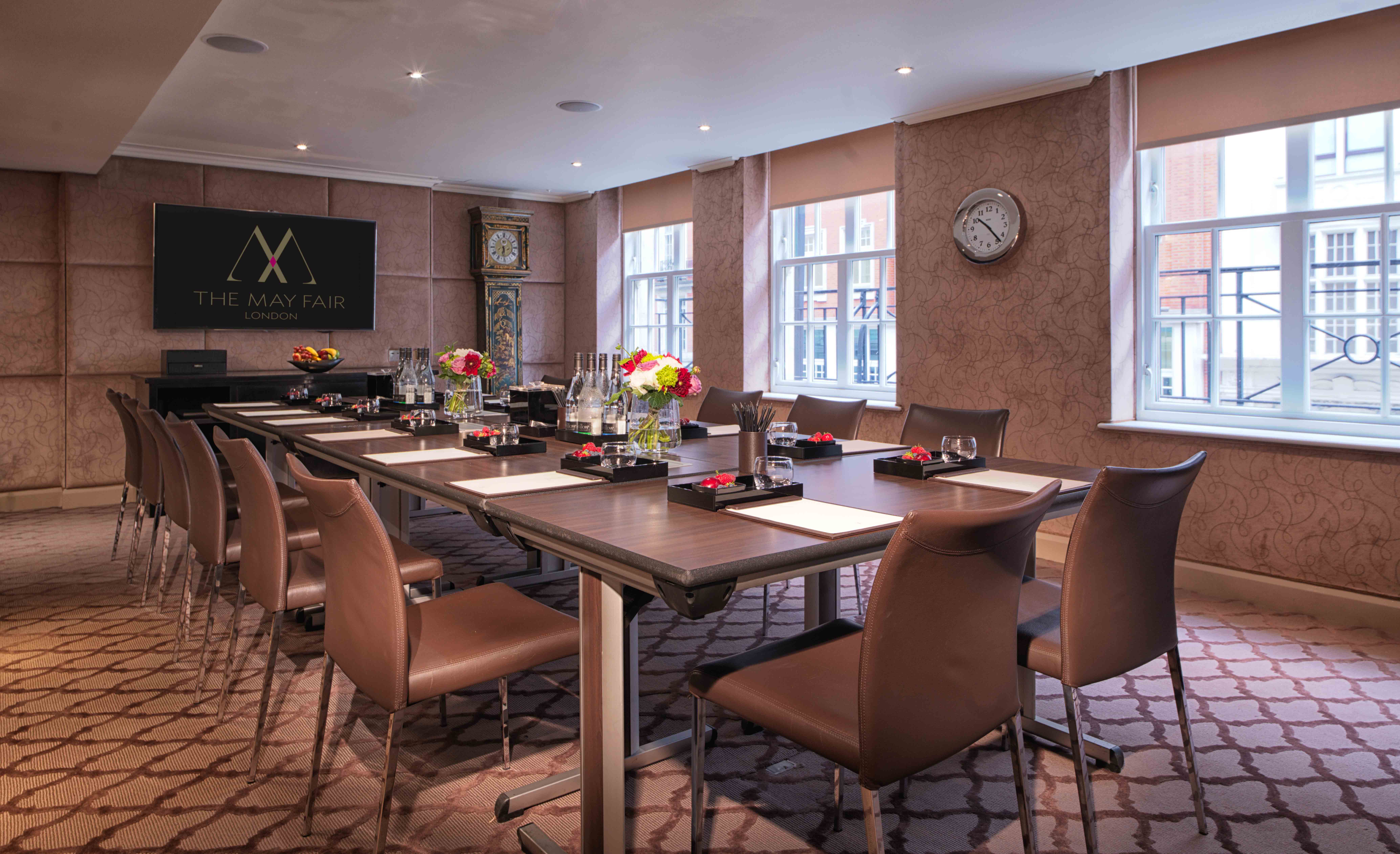 Luxury boardroom in May Fair Hotel Private Suite 3 for executive corporate meetings.