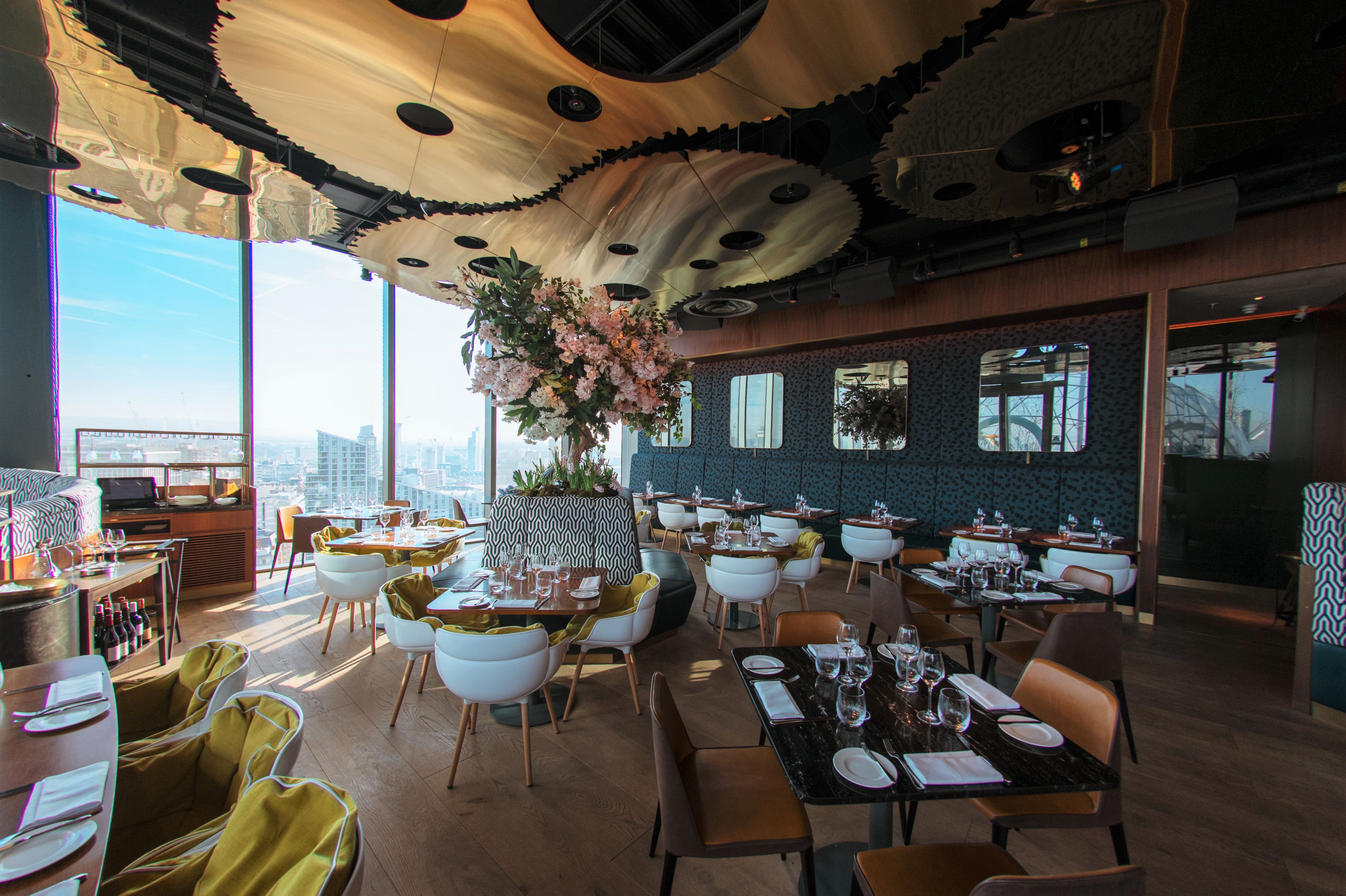 Sophisticated dining venue with panoramic views for upscale events and celebrations.