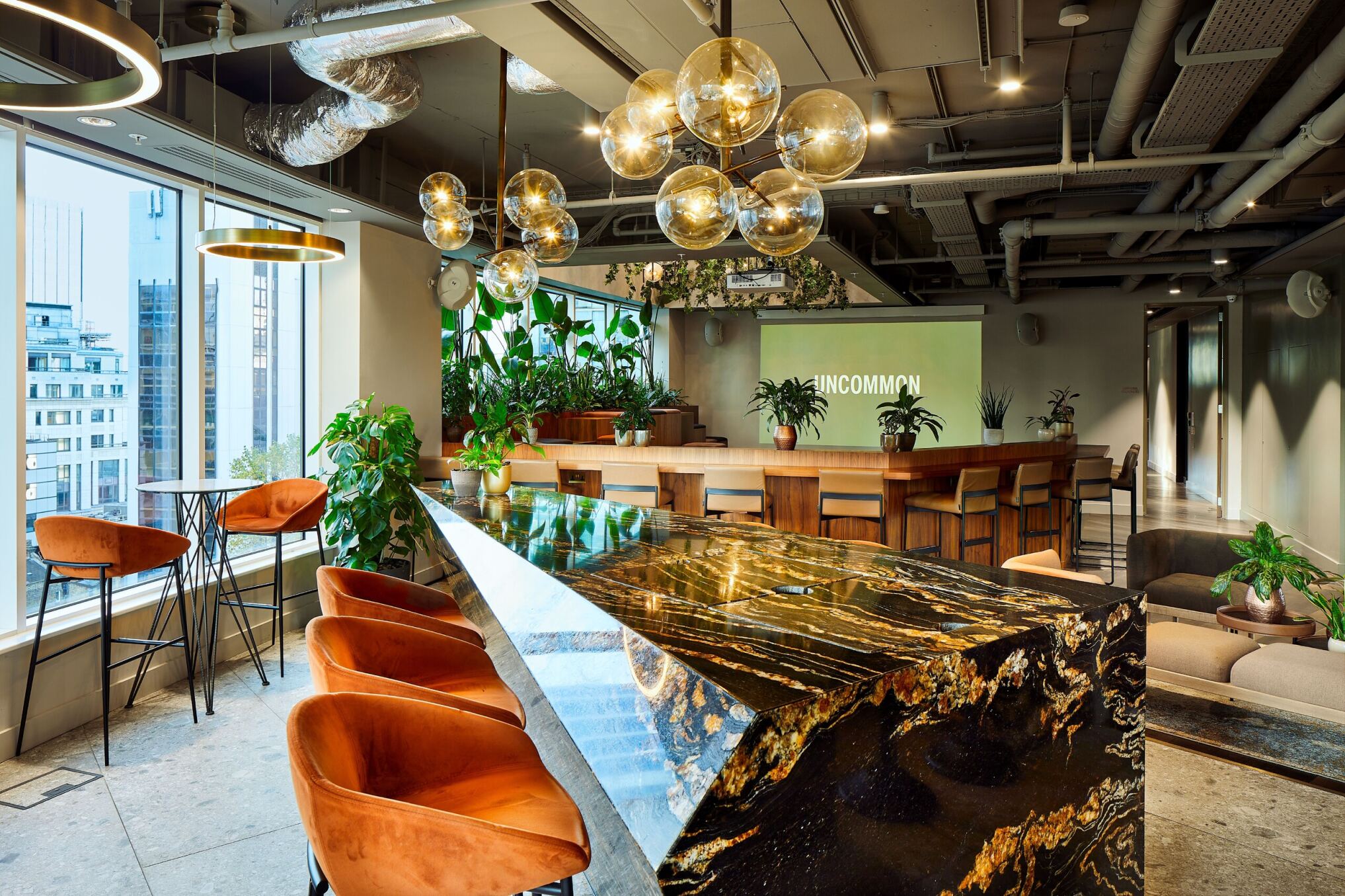 Modern auditorium with polished countertop, ideal for networking and meetings in Liverpool.