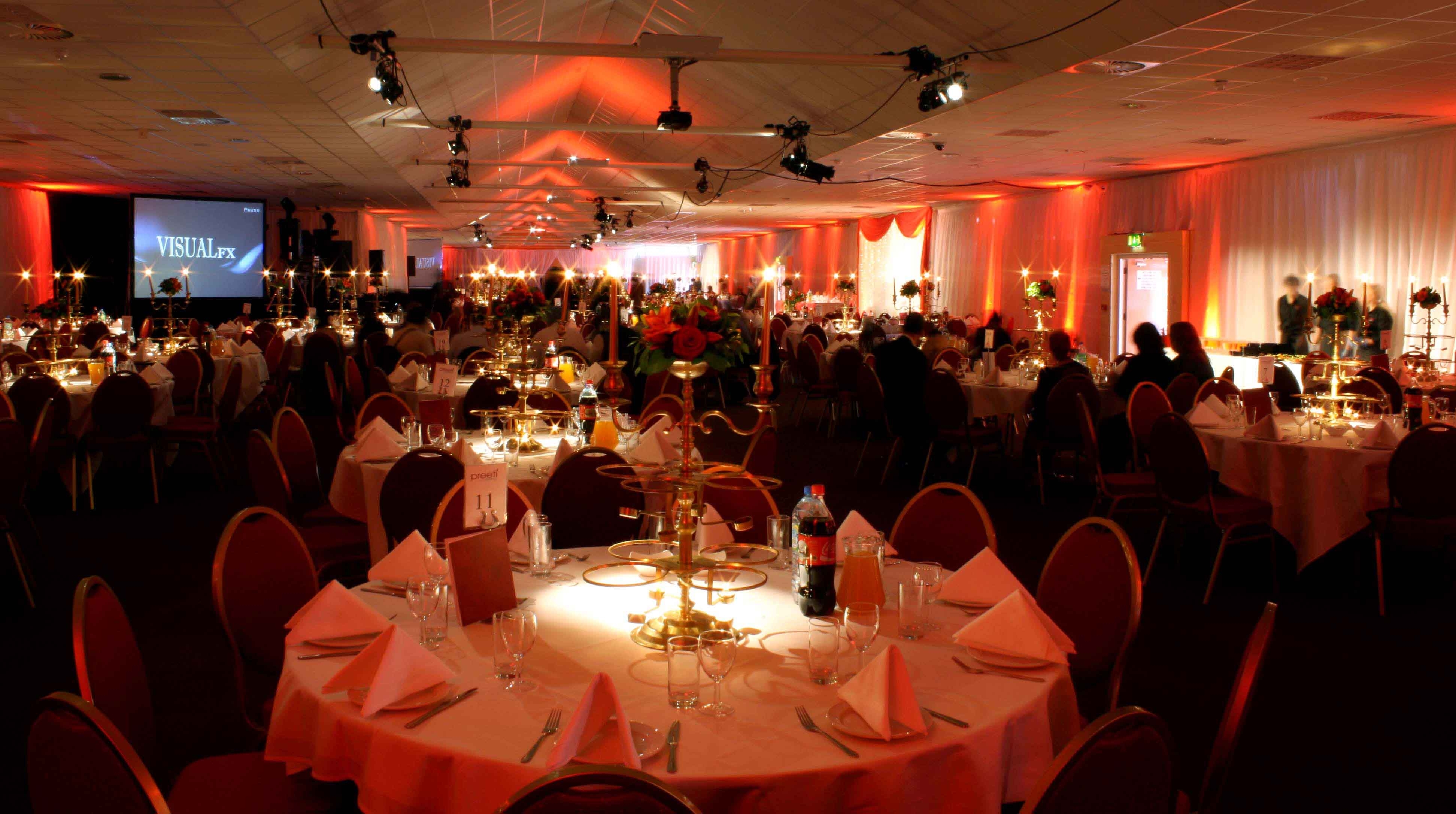 Elegant banquet hall in Dolman Hall, Ashton Gate Stadium for corporate events and galas.