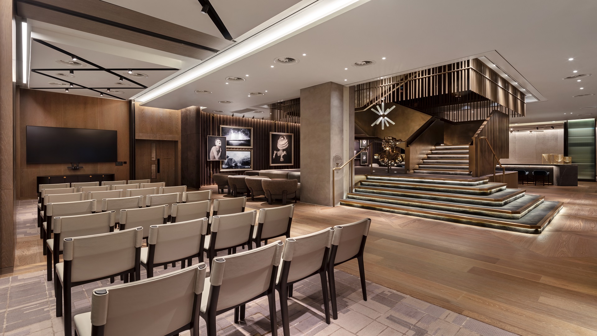 Elegant event space at National Gallery, featuring tiered seating for corporate meetings.