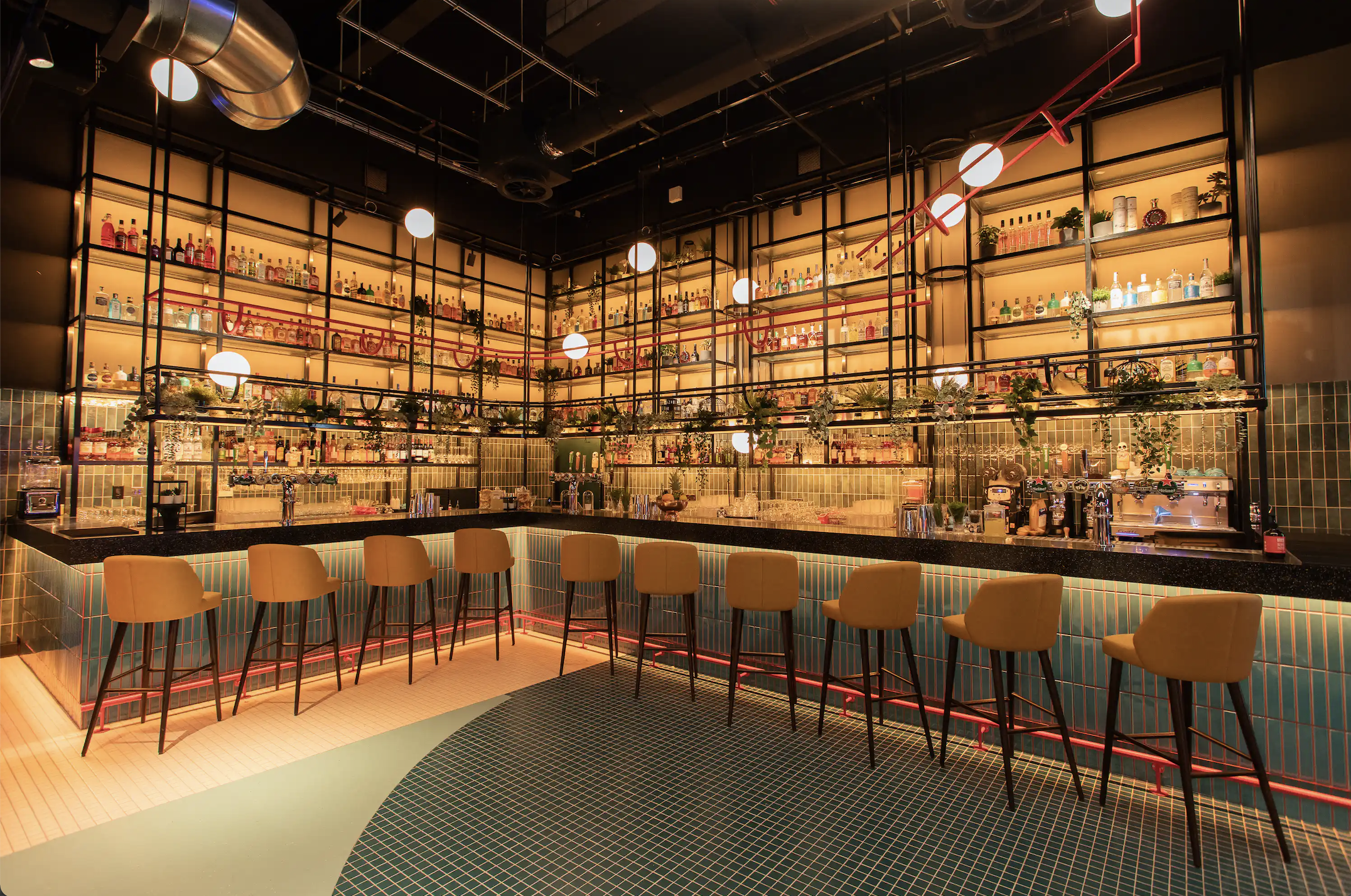 Modern Corner Bar at TOCA Social, ideal for networking events and cocktail receptions.
