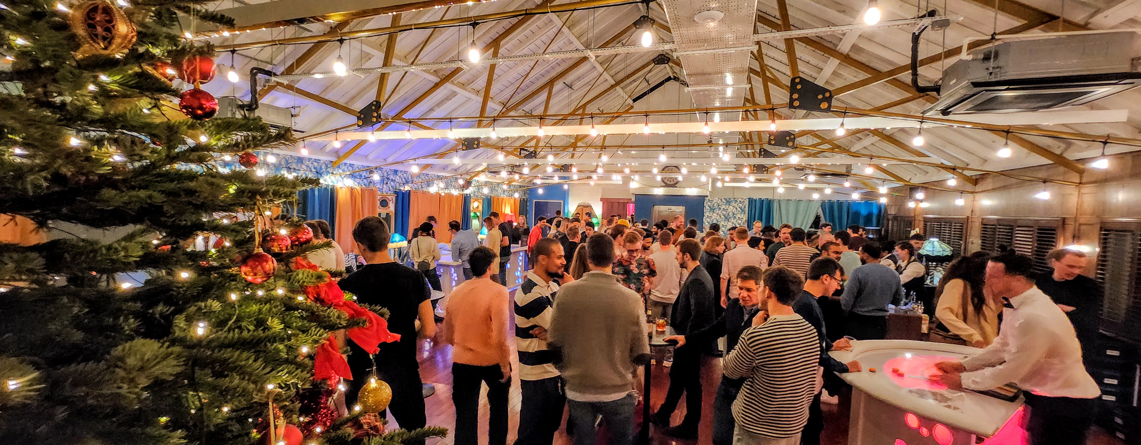 Lumiere Underwood holiday party, industrial loft, festive tree