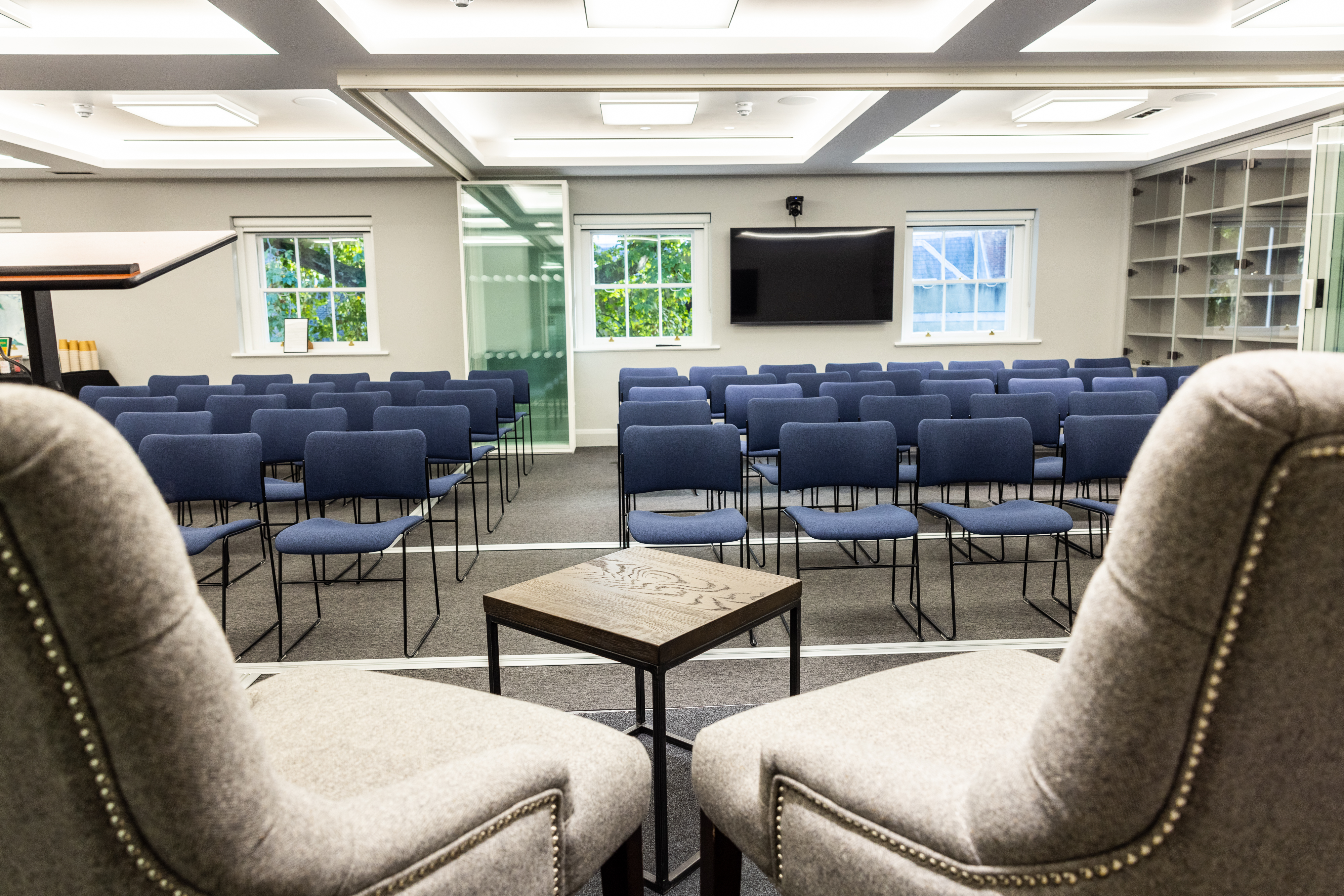Third Floor Meeting space at Stationers' Hall, featuring speaker chairs for presentations.