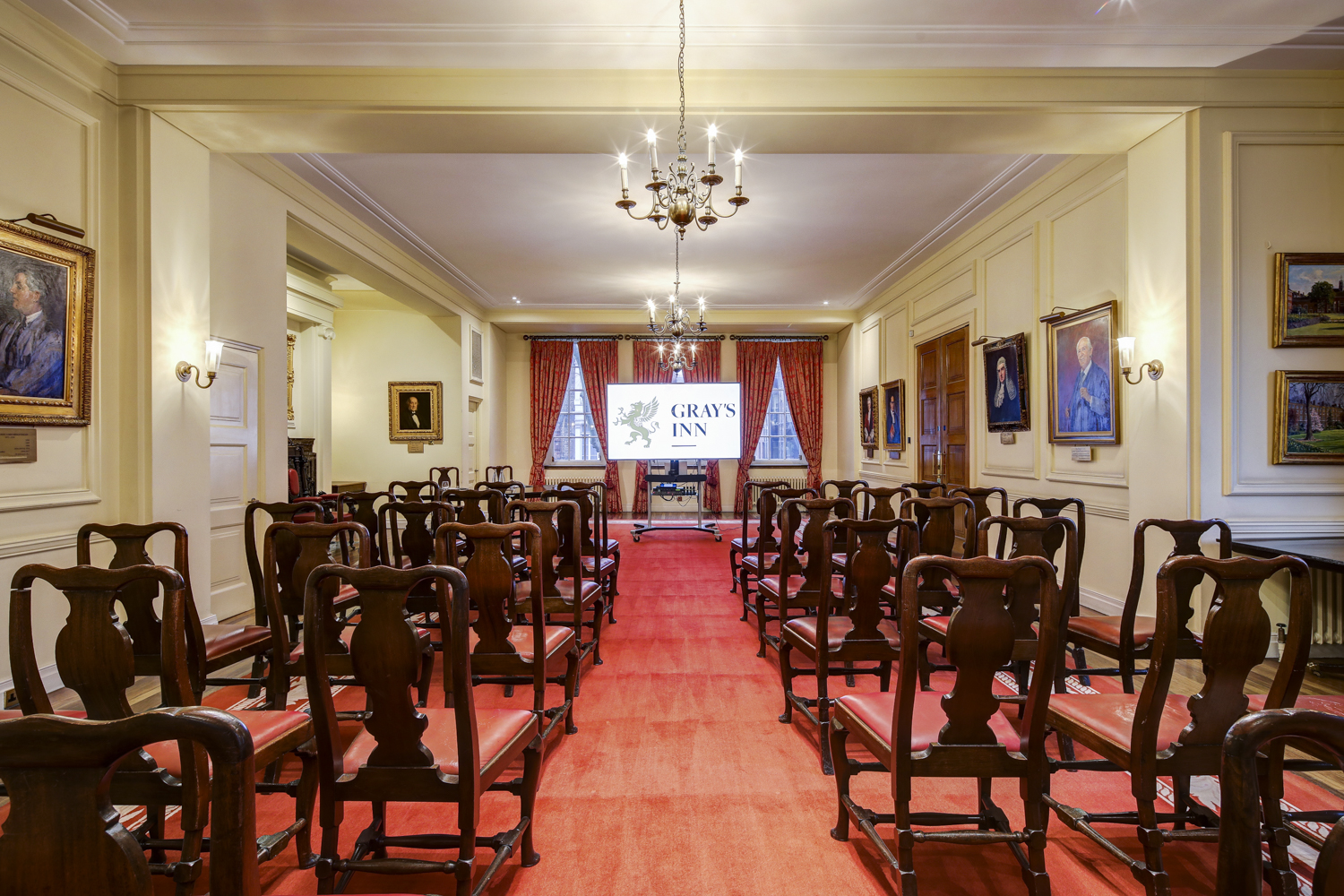 Gray's Inn lecture hall, tiered seating, corporate event, academic presentation