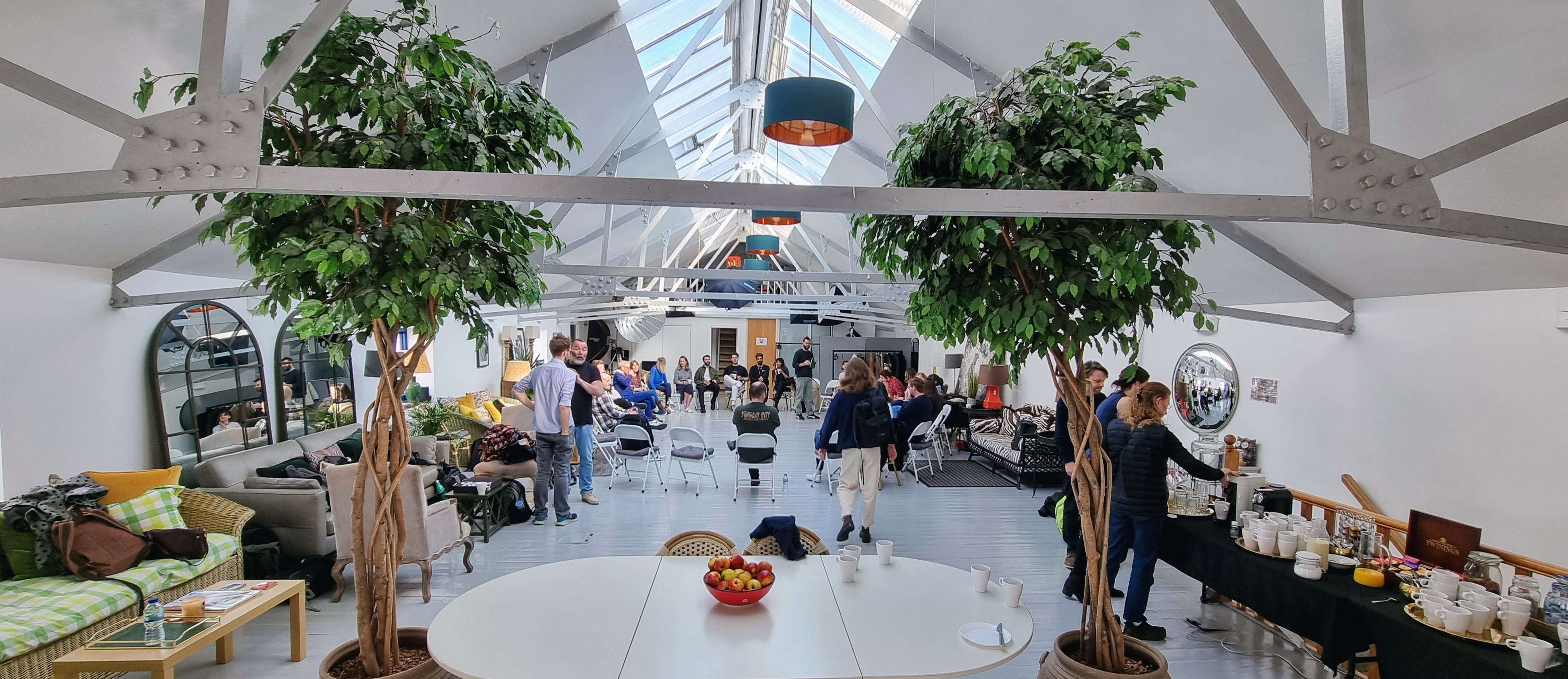 L'Atelier event space in Lumiere London, bright with skylights, perfect for workshops and gatherings. - Banner