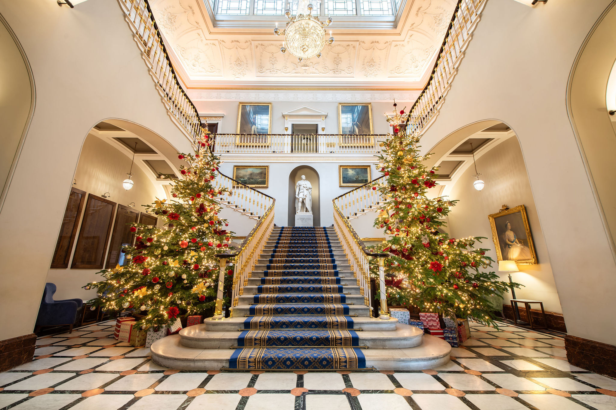 Christmas party London grand staircase festive gala
