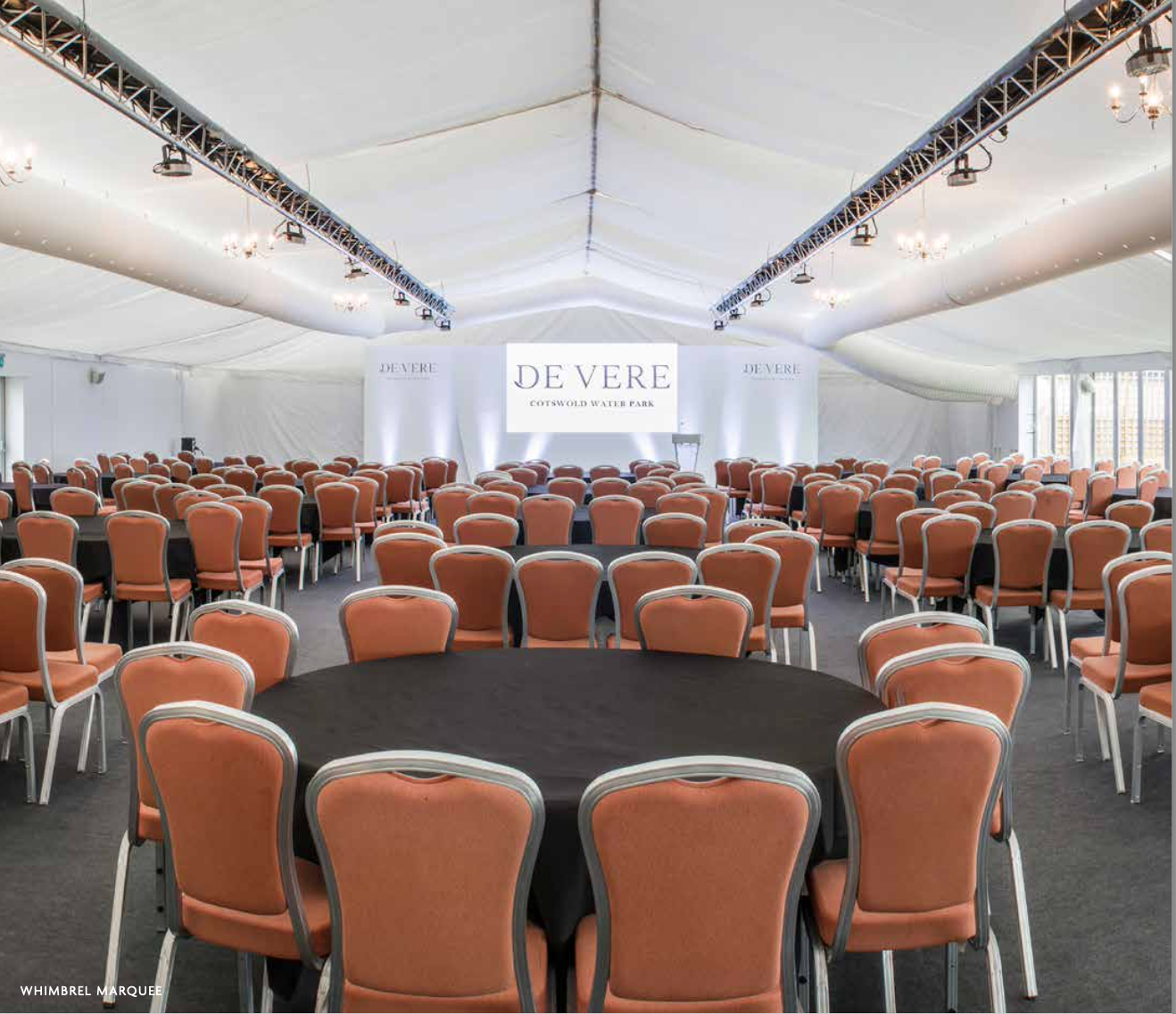 Whimbrel Marquee at De Vere Cotswold Water Park, ideal for corporate conferences and banquets.