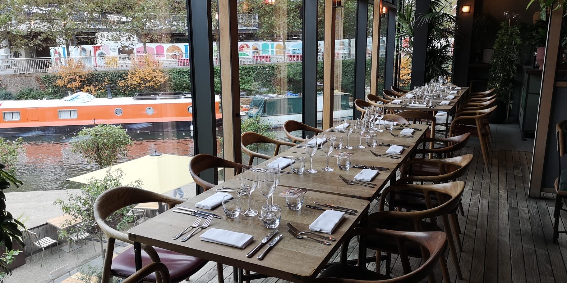 Ground Floor Long Table at The Lighterman, perfect for corporate dinners and networking events.