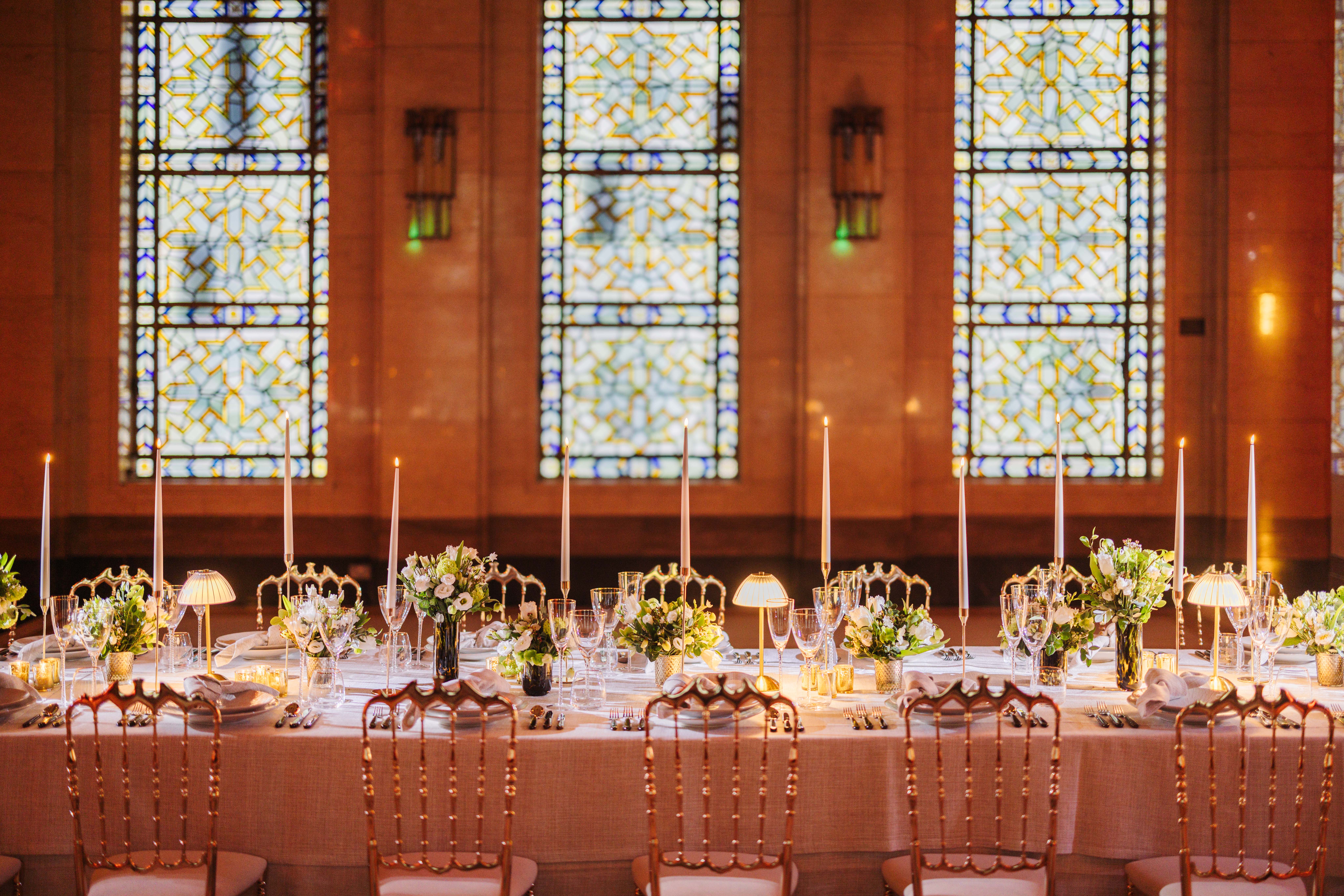Elegant banquet table at 60 Great Queen St for gala, wedding.