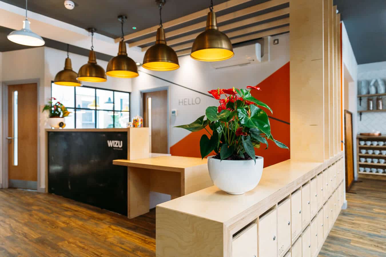Modern reception area at 46 Park Place, Leeds for networking events and meetings. - Banner