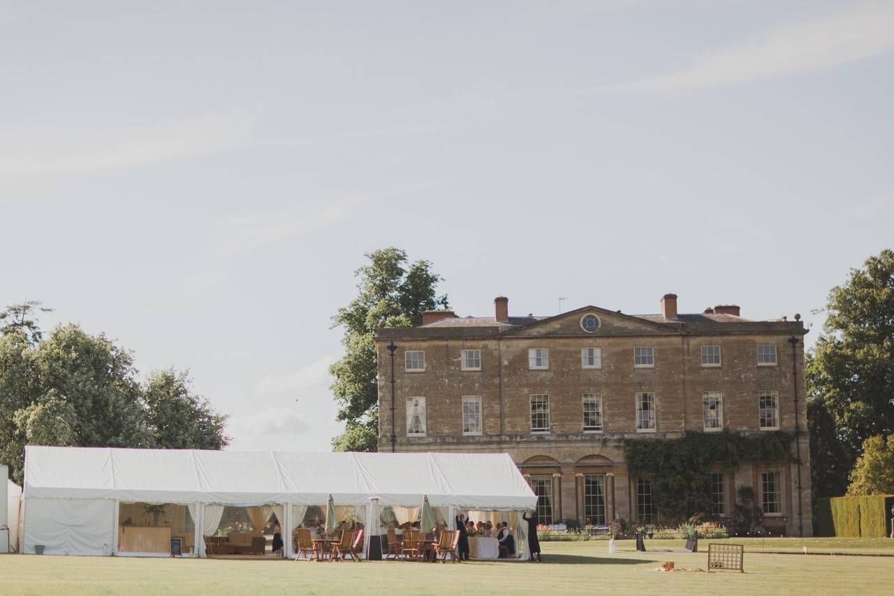 Outdoor event at Courteenhall Estate with marquee, perfect for weddings and corporate gatherings.