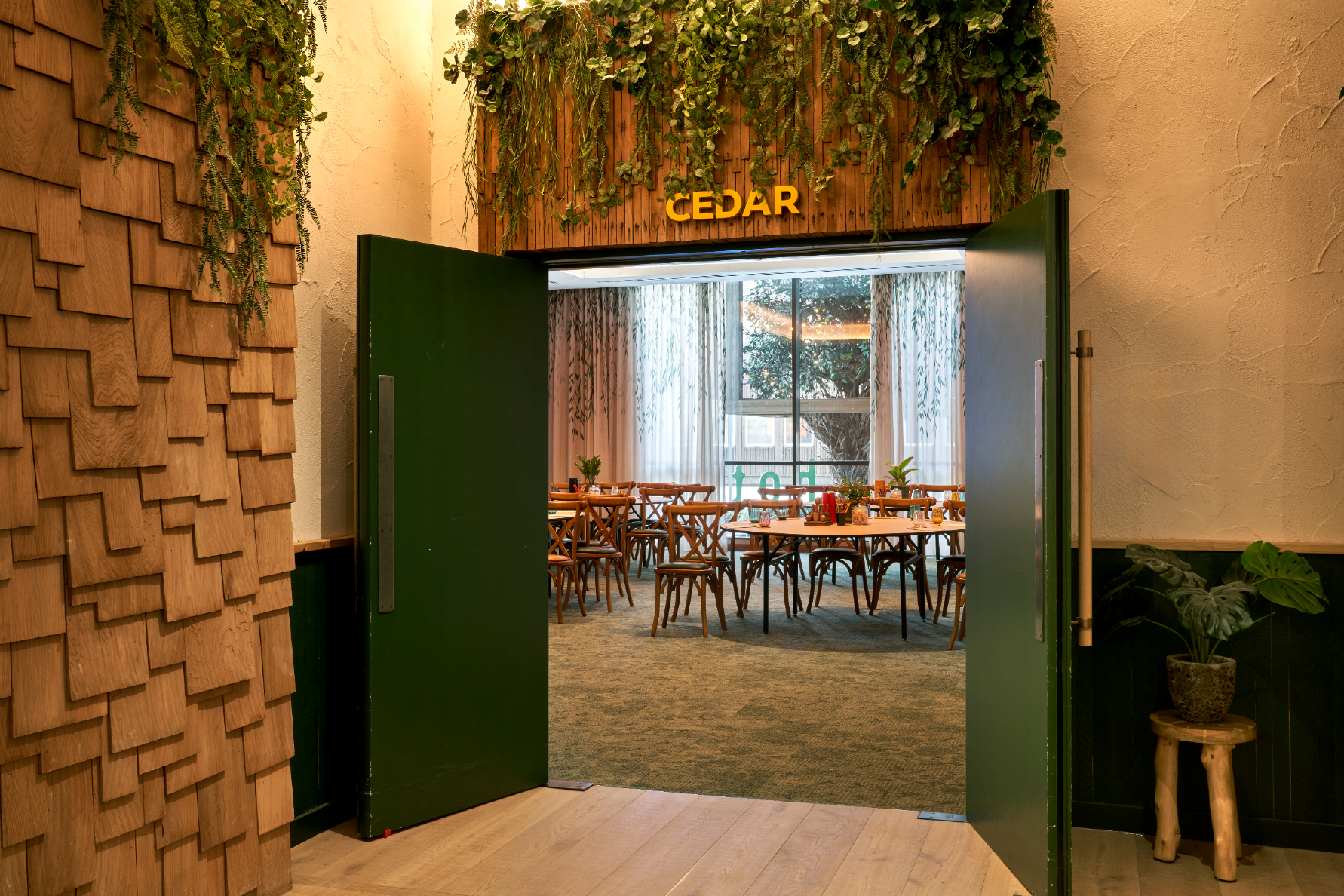 Cedar biophilic meeting room at Treehouse Hotel Manchester for professional business events.