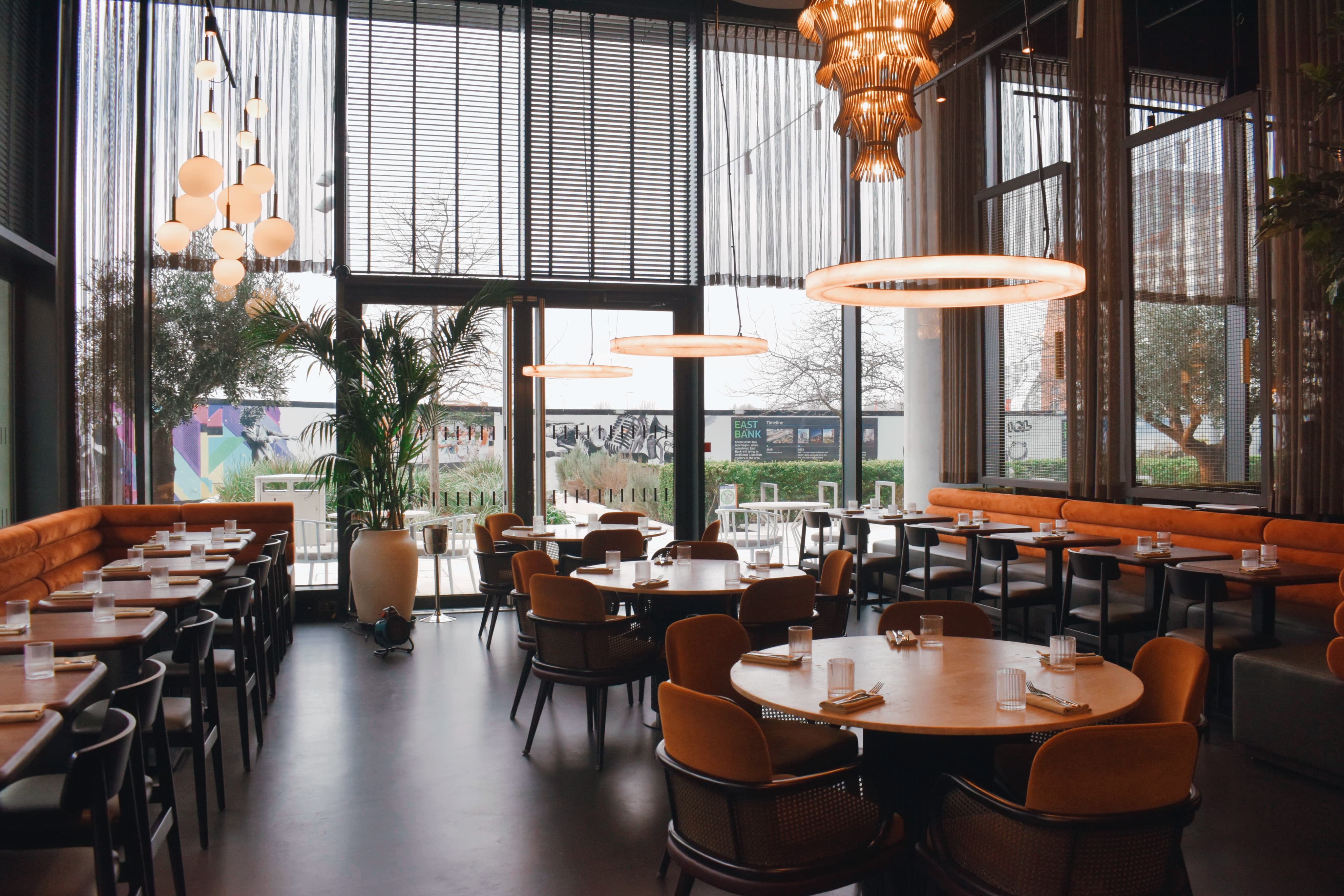 Iris Hall at HERA Restaurant: modern dining space for intimate meetings and events.