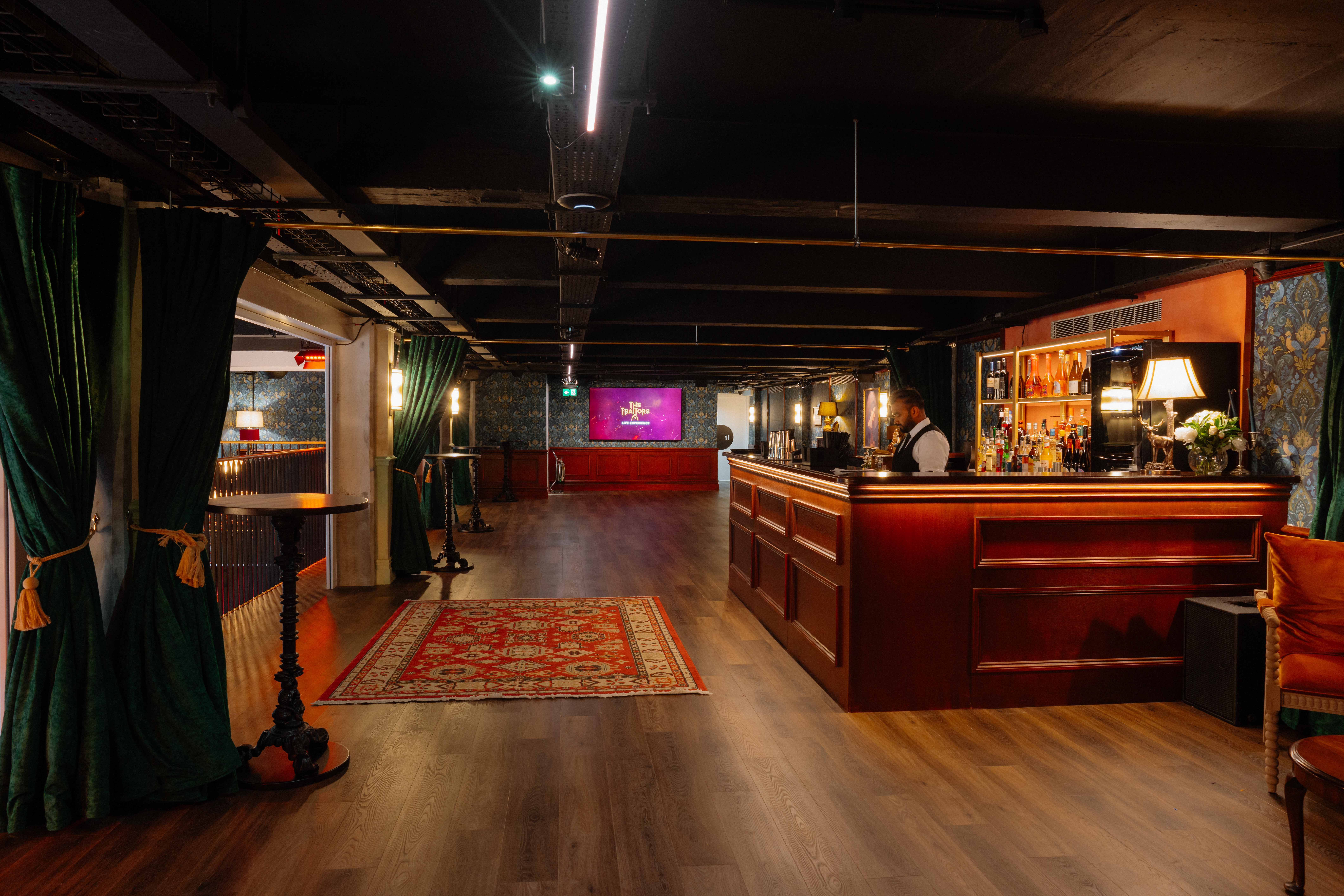 Mezzanine speakeasy bar hire, cocktail party venue.