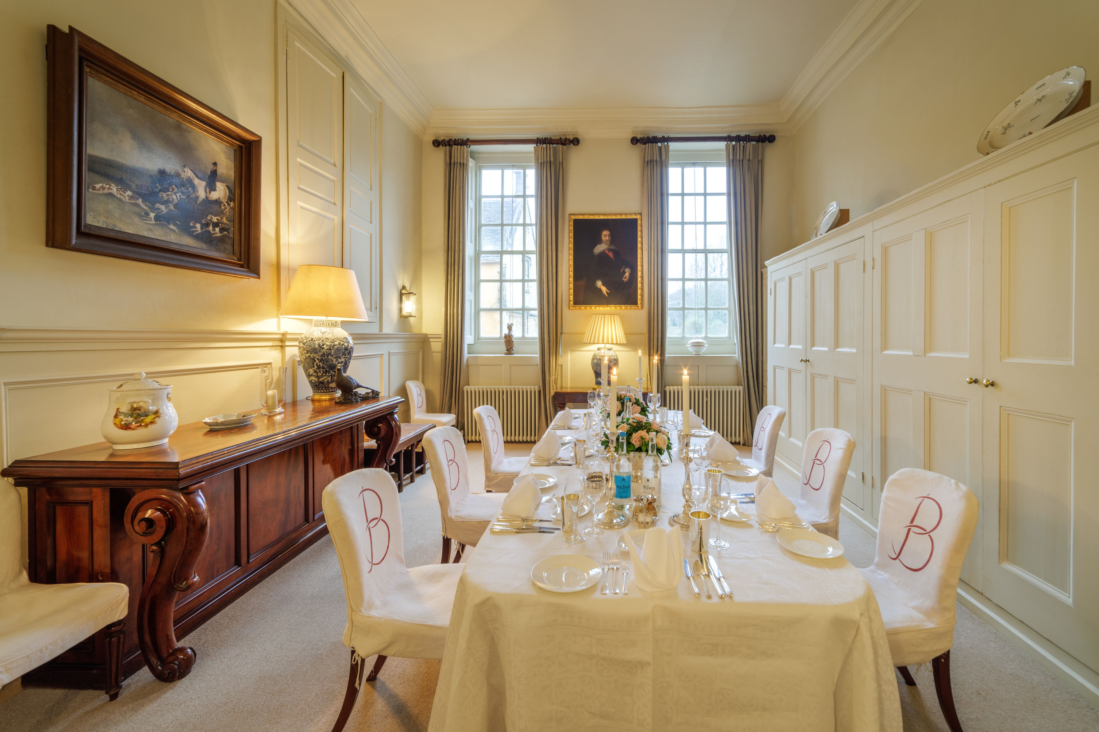 Small Dining Room at Badminton Estate with elegant table settings for VIP board dinners.