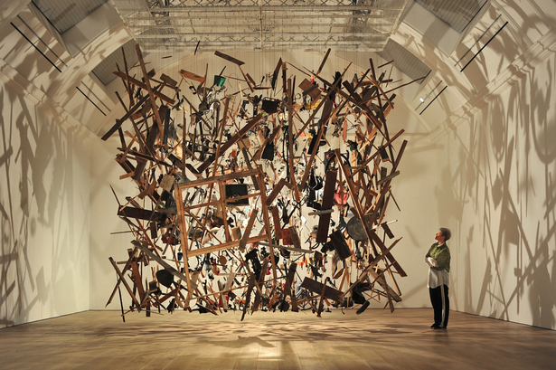 Ceiling-mounted art installation at The Whitworth exhibition, experiential event design. - Banner