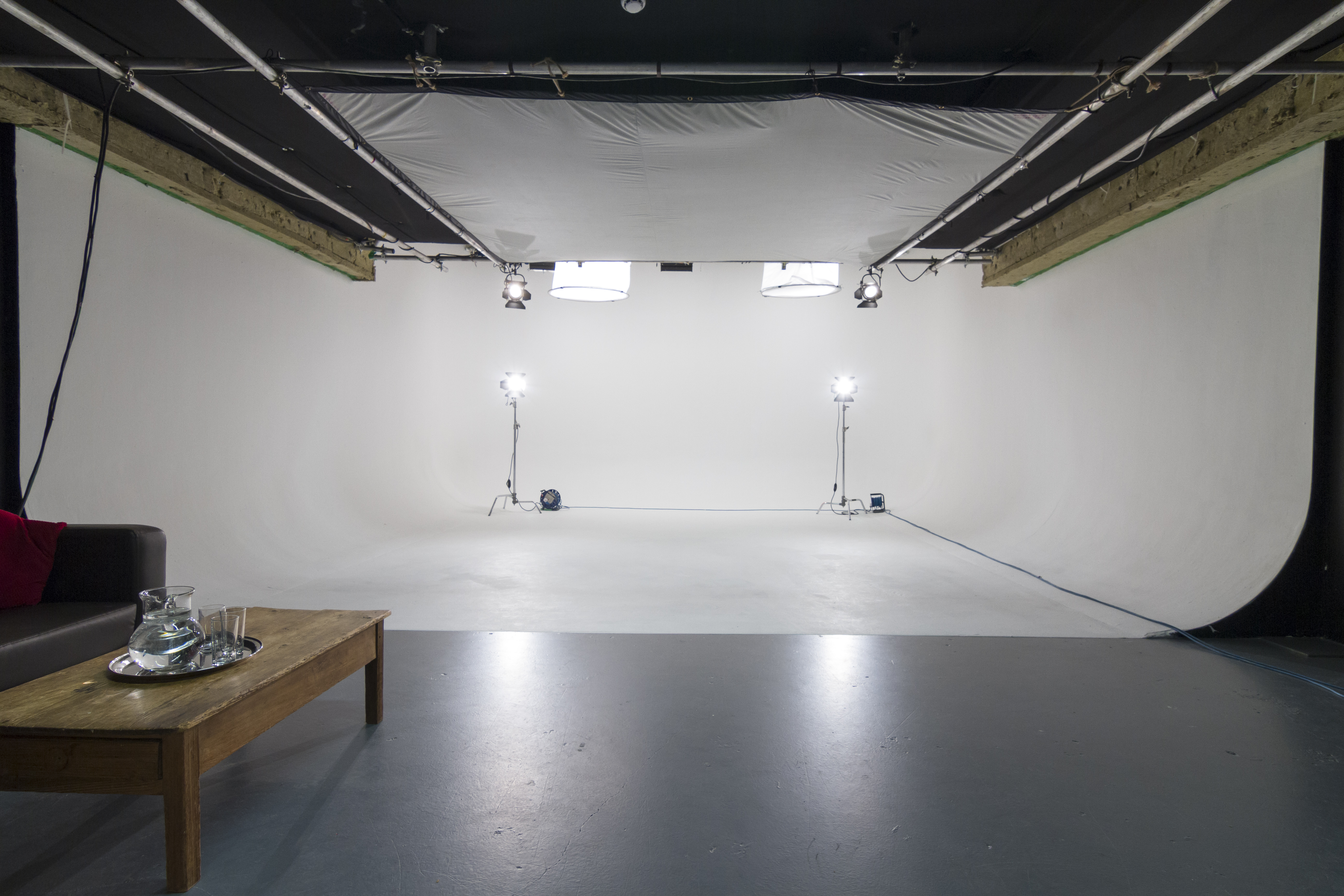 Studio 2 with cyclorama wall at Kennington Film Studios for virtual production and broadcast events.