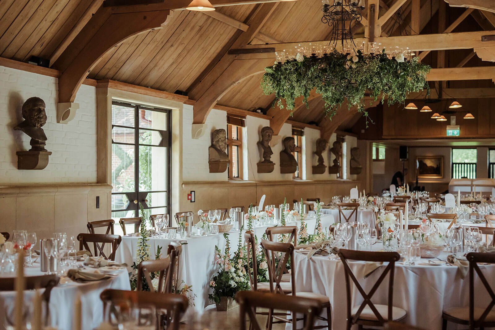West Hall rustic-chic venue with timber beams for luxury private events and formal weddings.