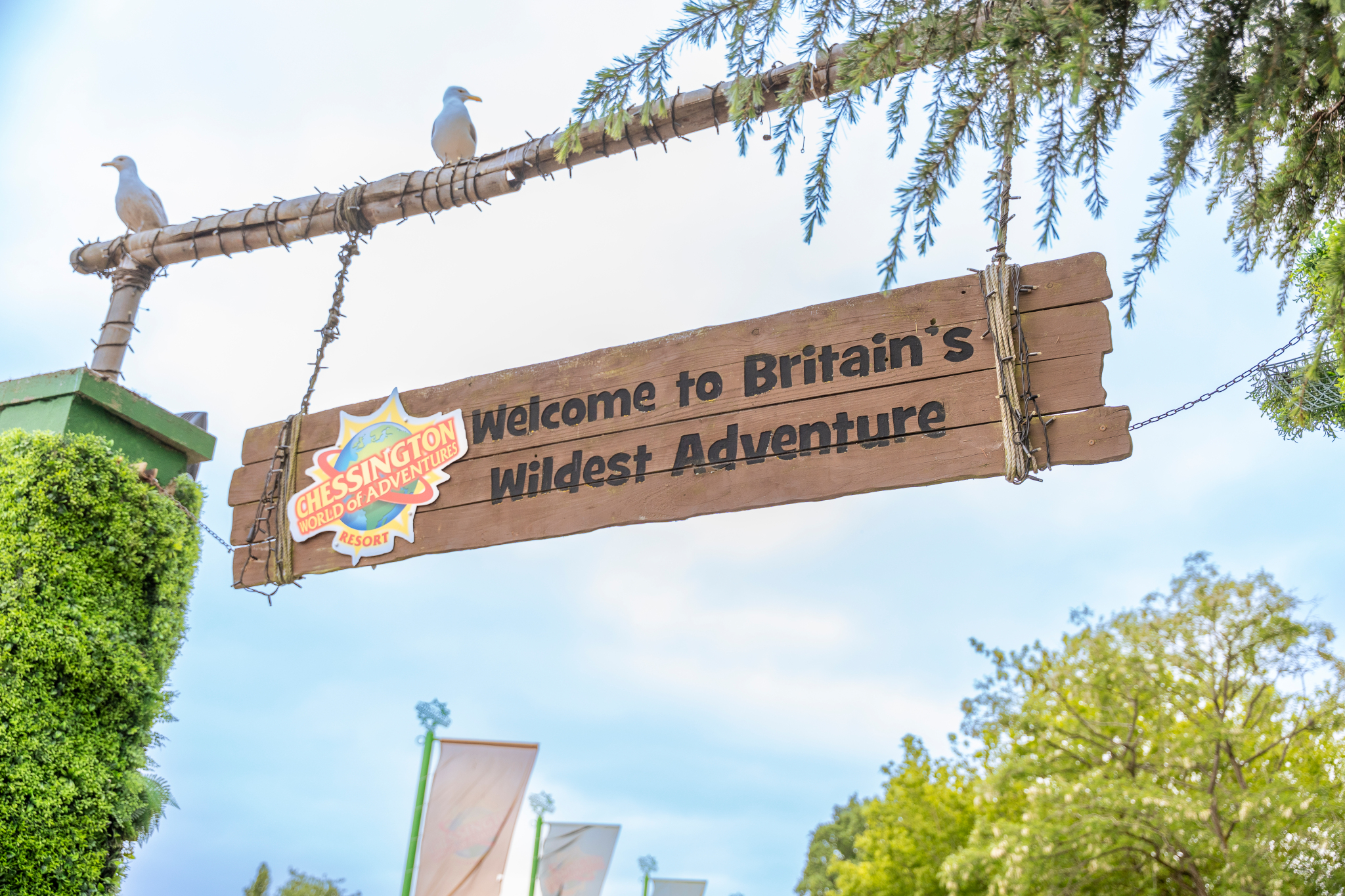 Exclusive Park Hire sign at Chessington World of Adventures for outdoor events.