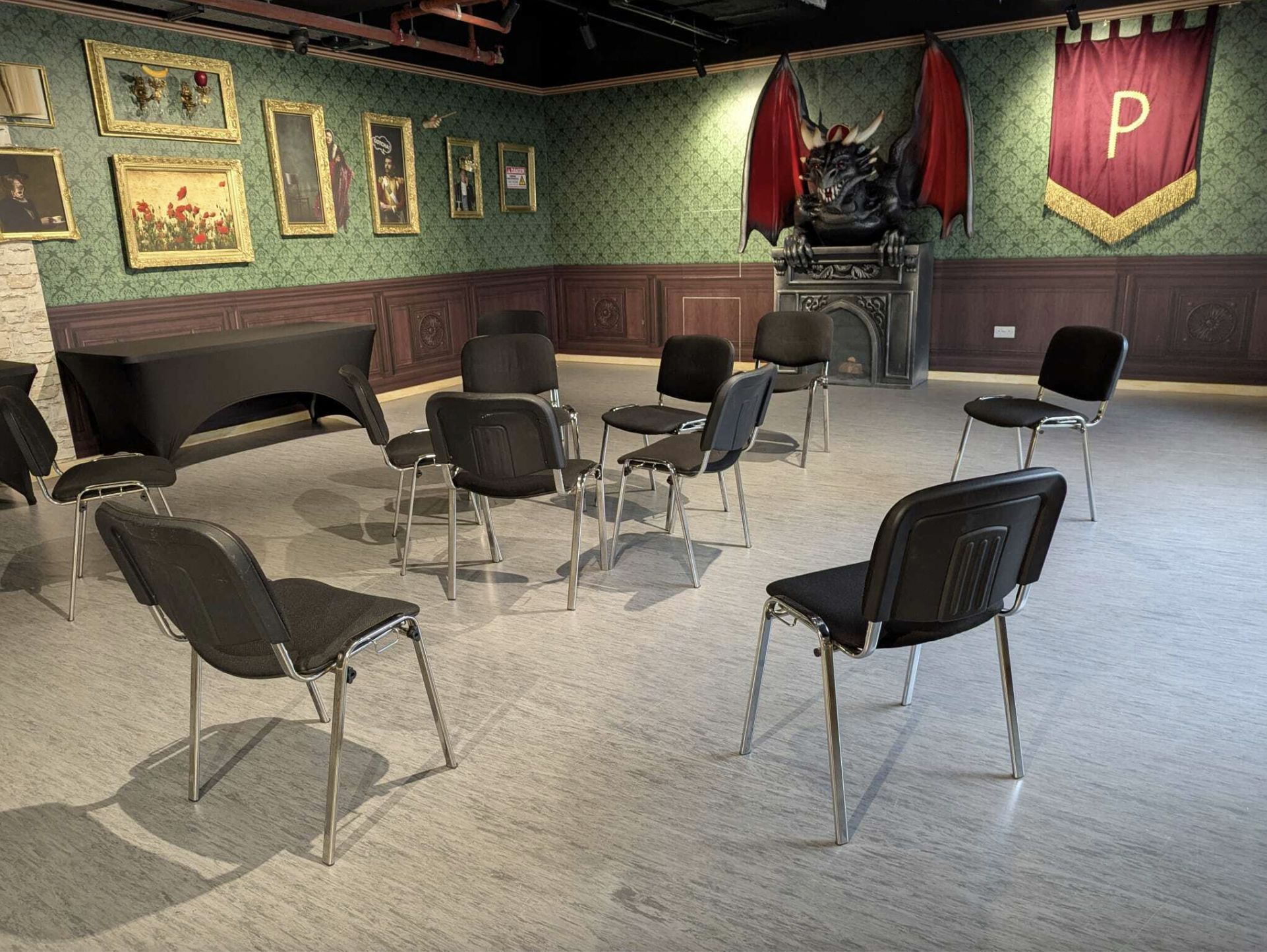 London event space: circular seating, Green Room