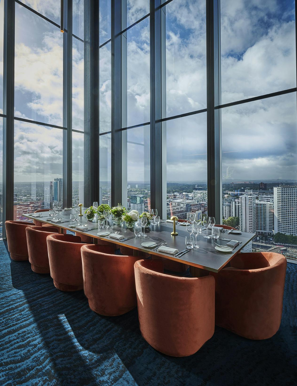 Orelle boardroom at 103 Colmore Row with city views for executive dinners and VIP meetings.