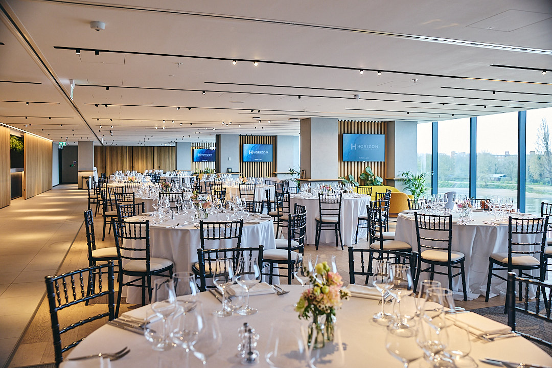 Markers 1 corporate event space with floor-to-ceiling windows for networking and gala.
