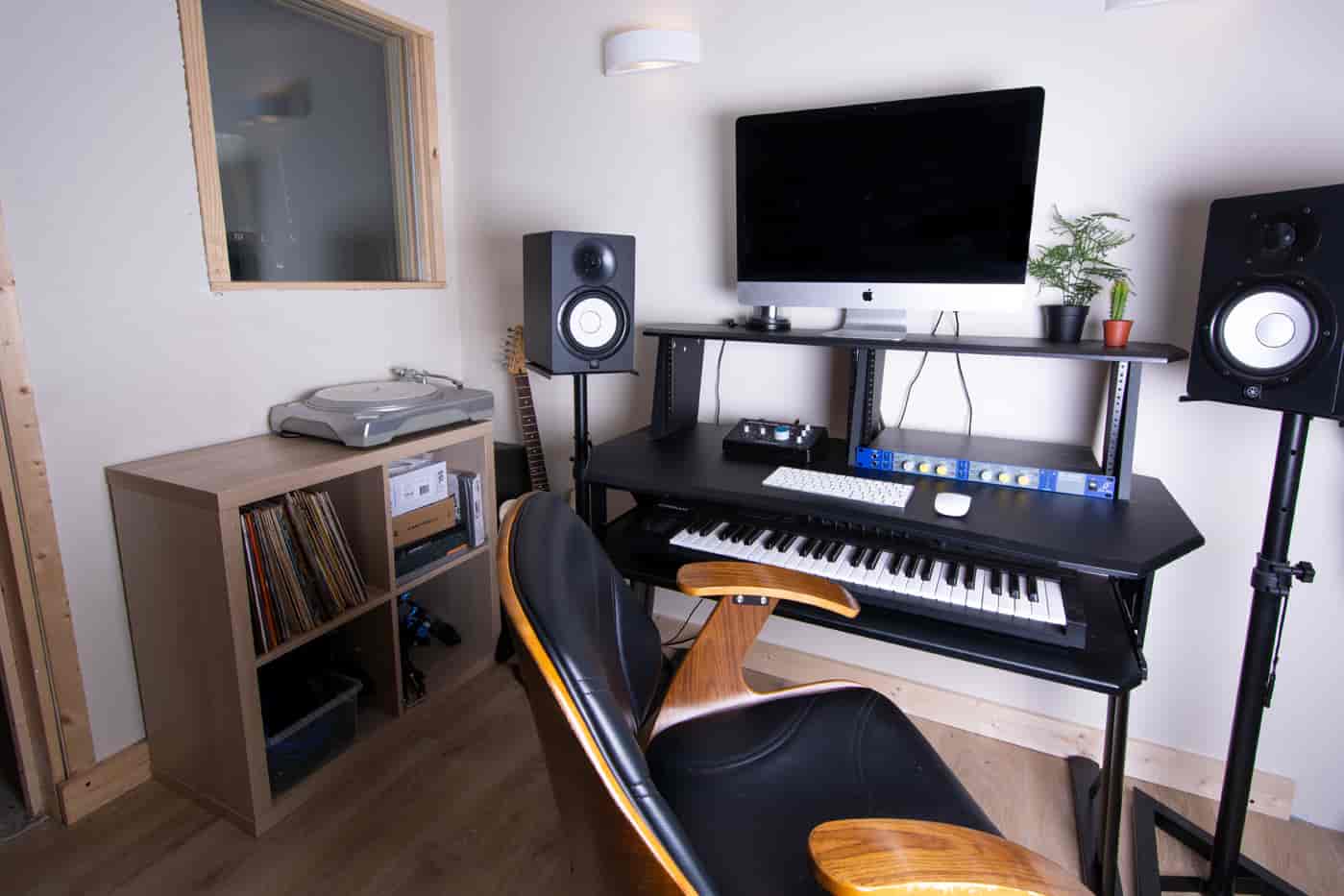 Sound-proof recording booth in Coles Green Studios, perfect for content creation and event prep.