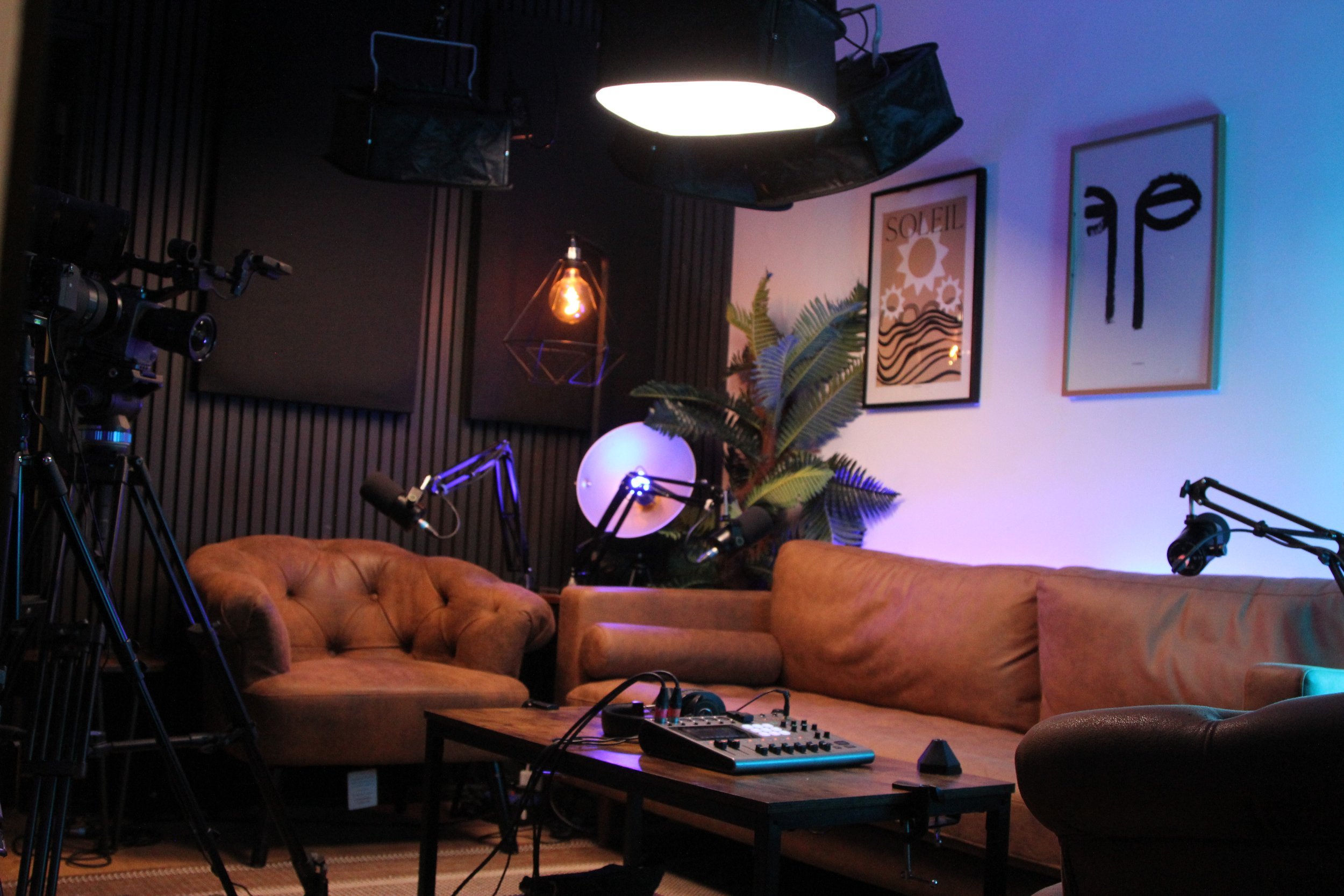 High-end podcast studio at Coles Green, ideal for professional event recording and interviews.