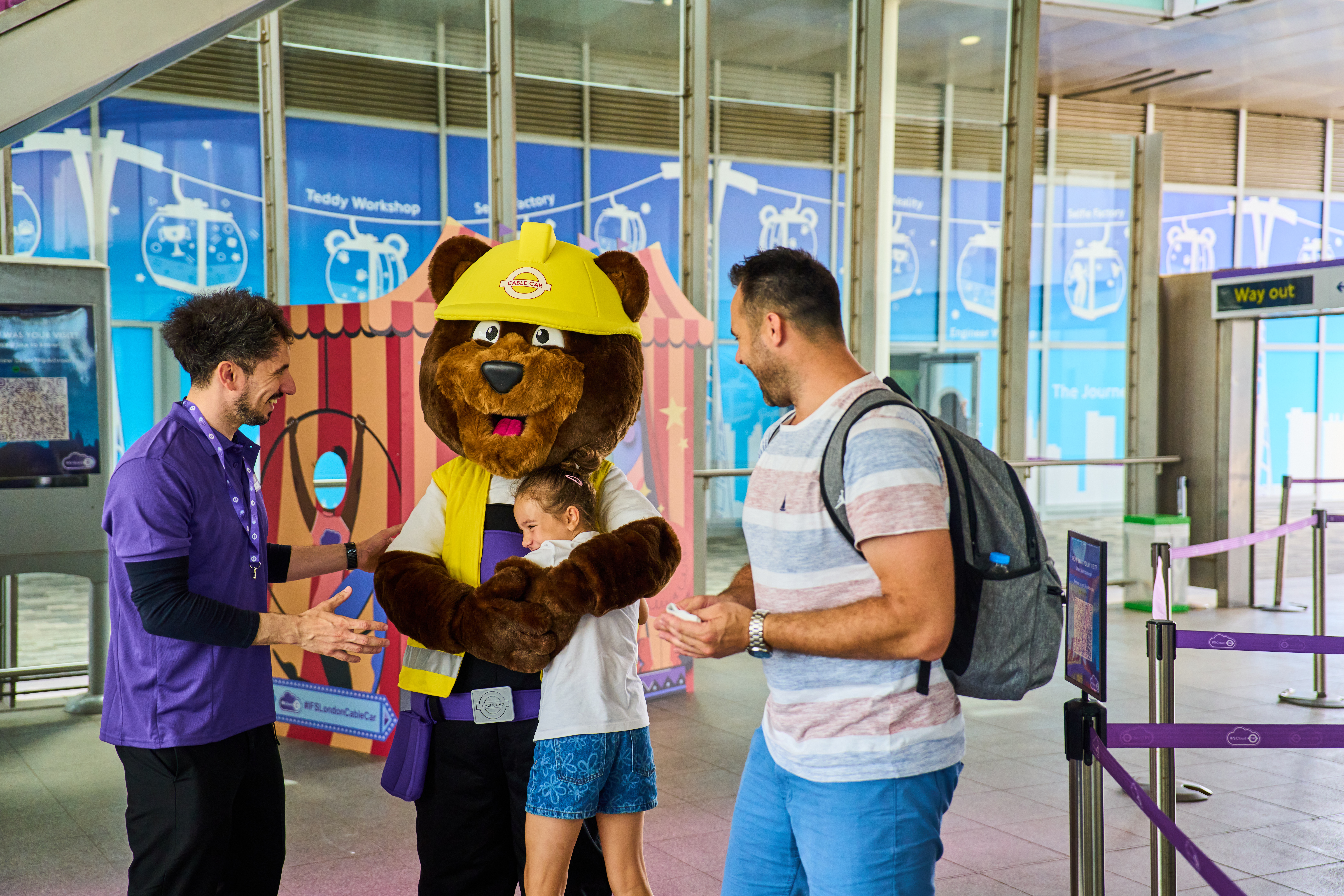Lively London Cable Car event with mascot engaging children and families.