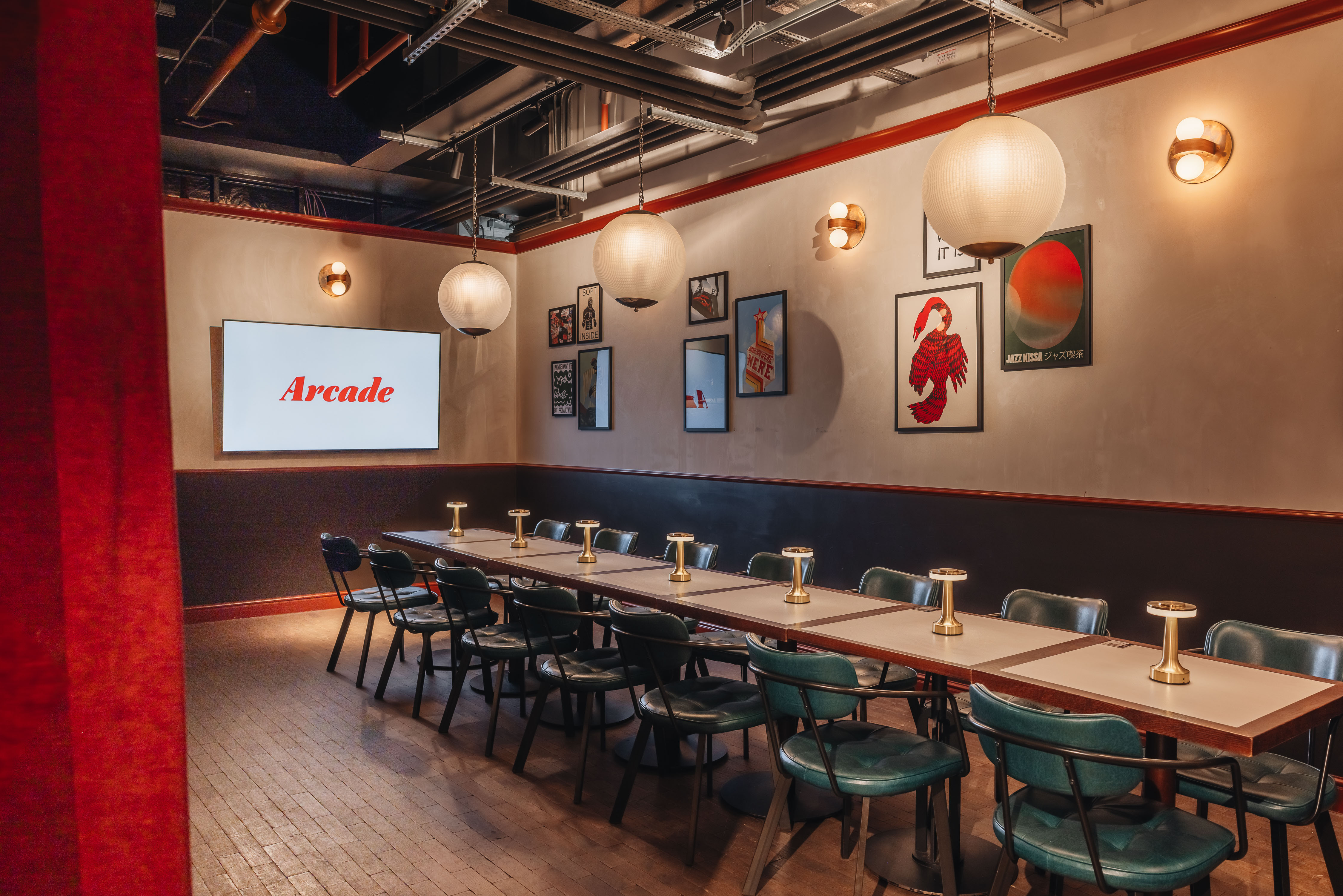 Private meeting room in Arcade Battersea with stylish decor, perfect for corporate events.