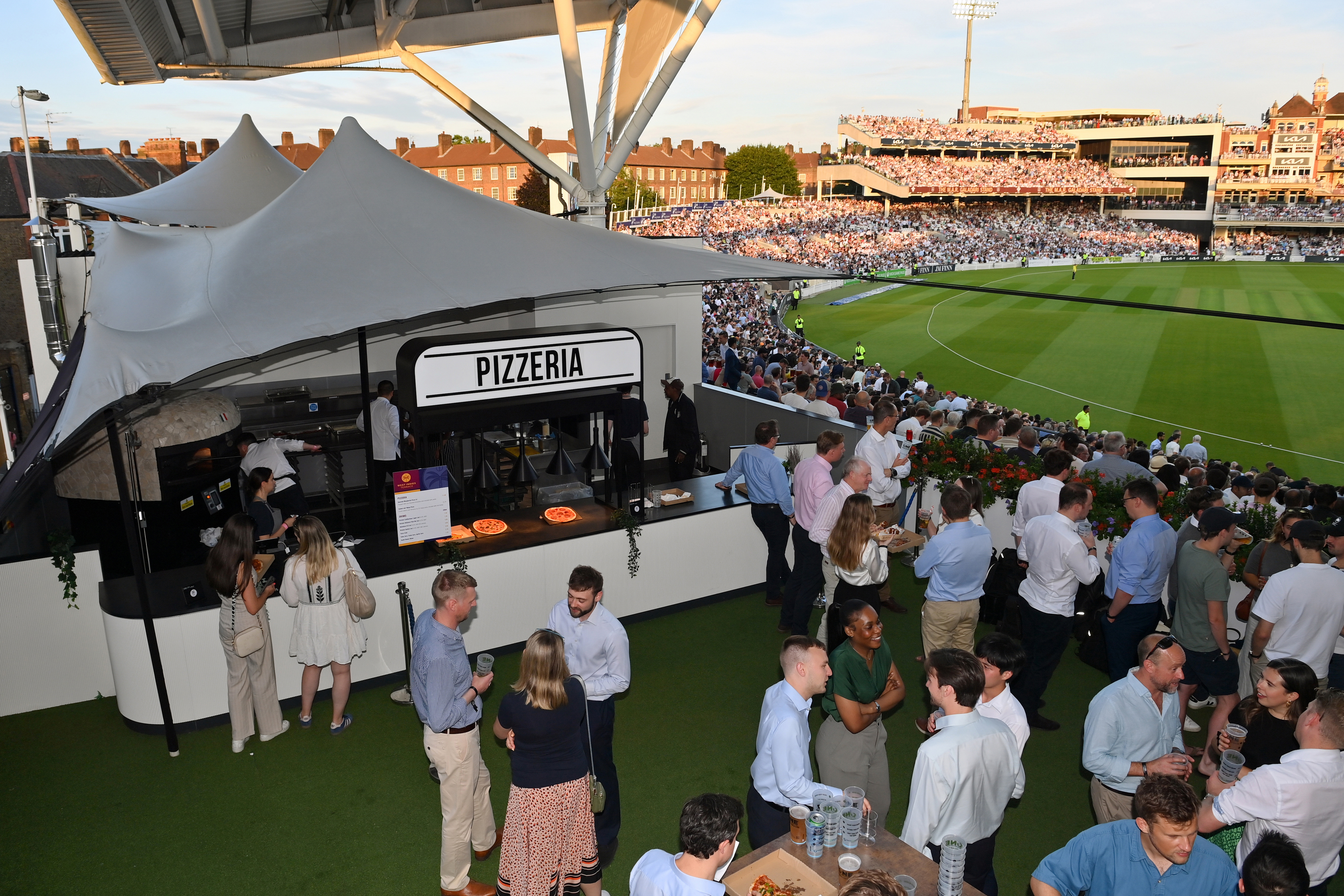 Branded F&B pop-up in Kia Oval West Indies Room for premium sports hospitality events.
