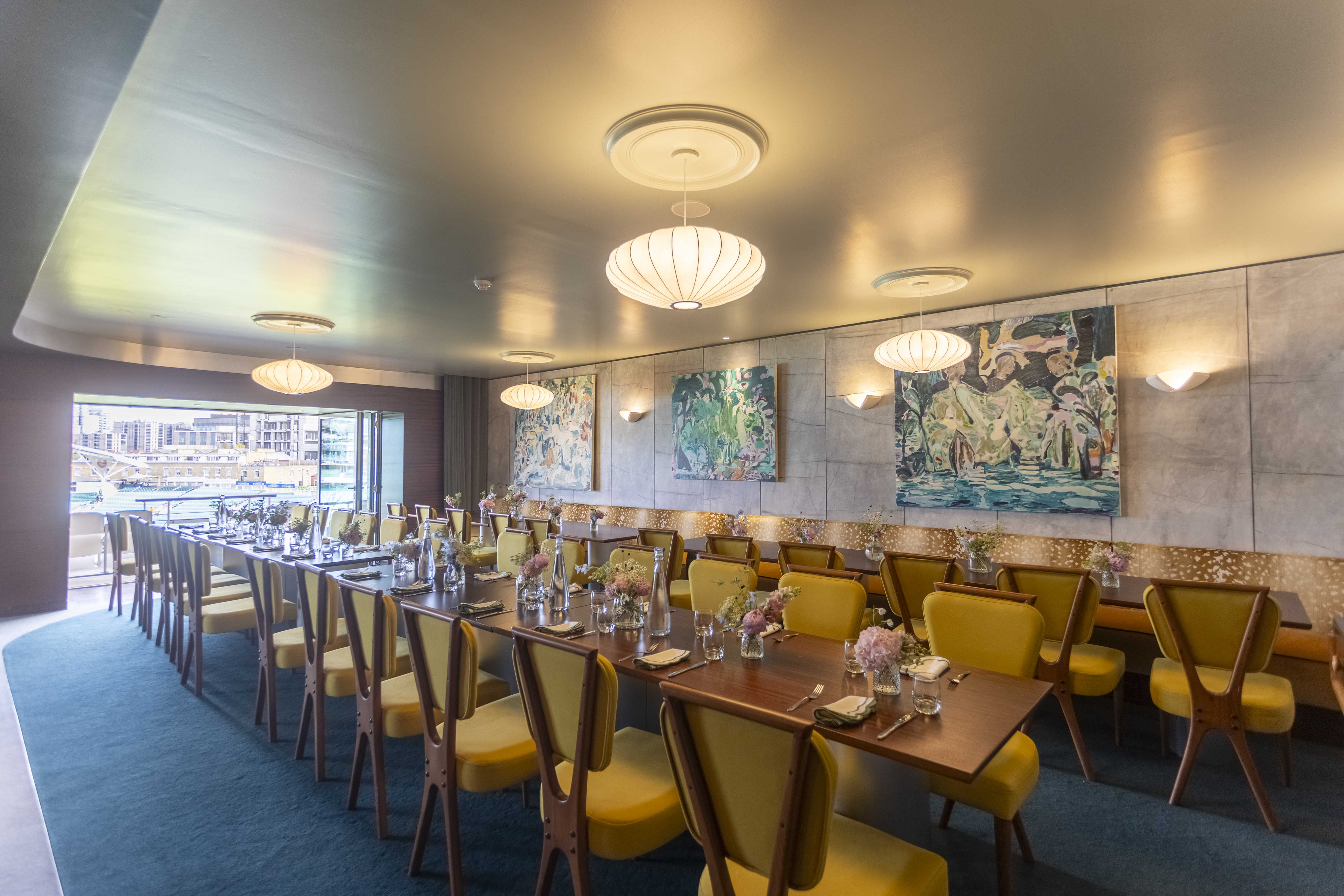Mark Butcher Room at Kia Oval featuring banquet seating for corporate dinners and networking events.