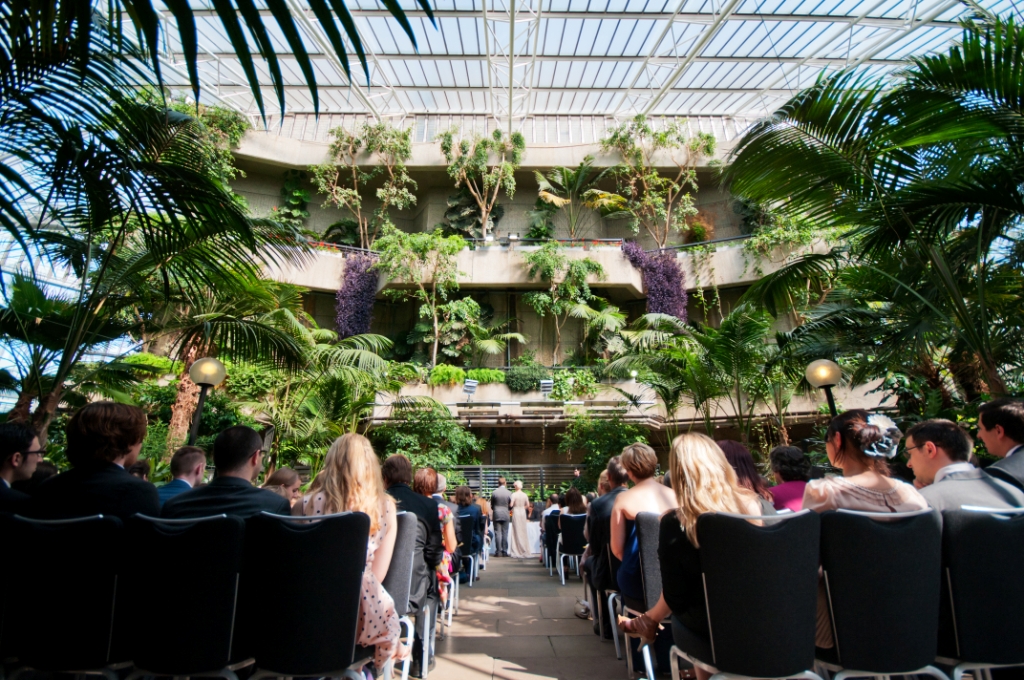 Barbican Centre conservatory wedding venue with biophilic decor for 2026 events.