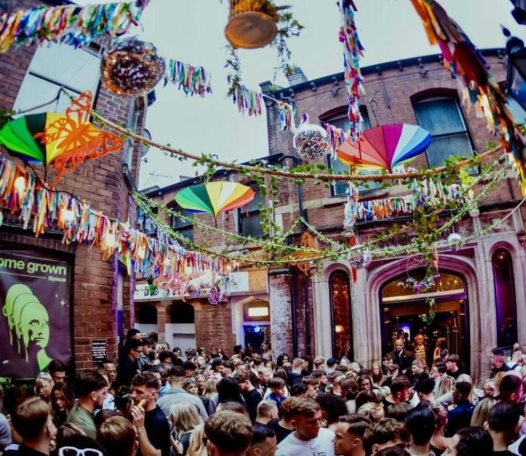 Full venue hire at the-end bar: festival-style outdoor decor for immersive private events.