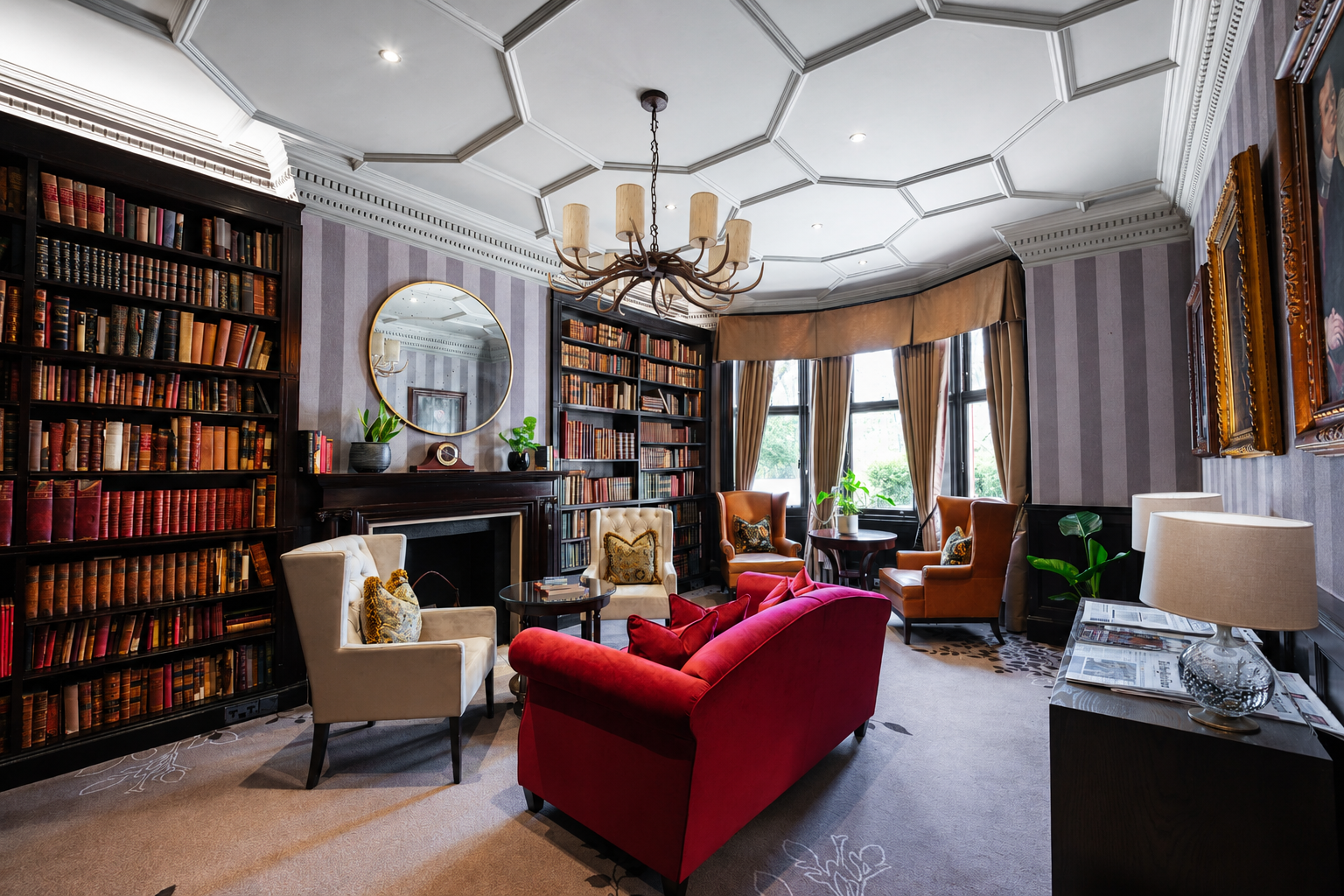 The Library at 11 Cadogan Gardens, a sophisticated lounge for VIP events and networking.