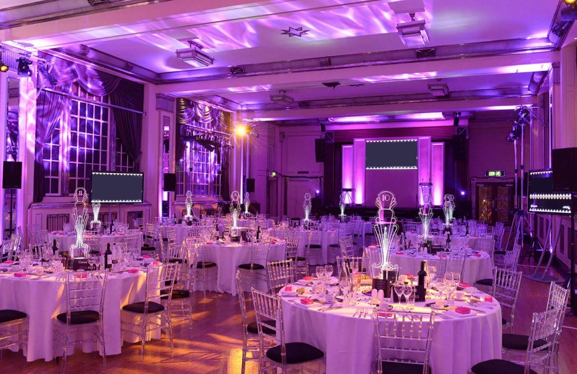 Bloomsbury Ballroom gala, purple lighting, awards ceremony