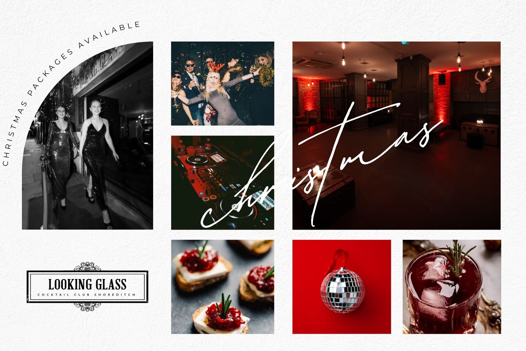 Vibrant Christmas event collage at The Secret Bar, featuring stylish guests and festive packages.