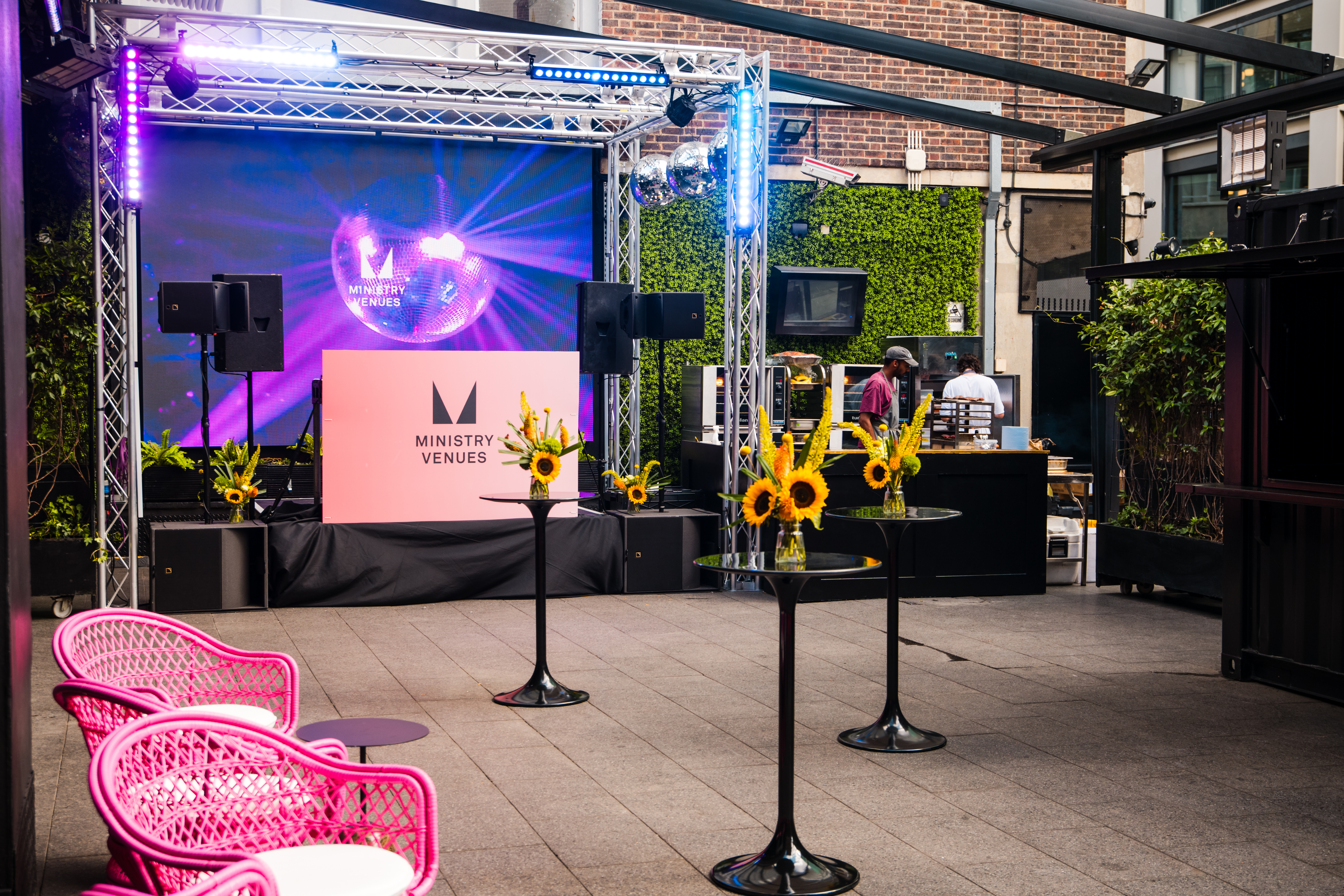 Ministry of Sound Courtyard: LED stage, disco ball, corporate event