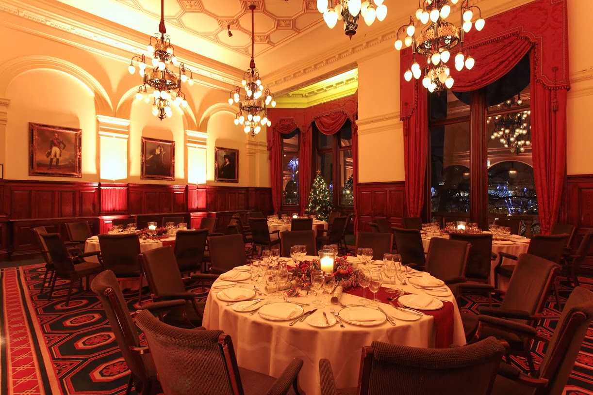 Elegant River Room dining setup for gala dinners and corporate events.